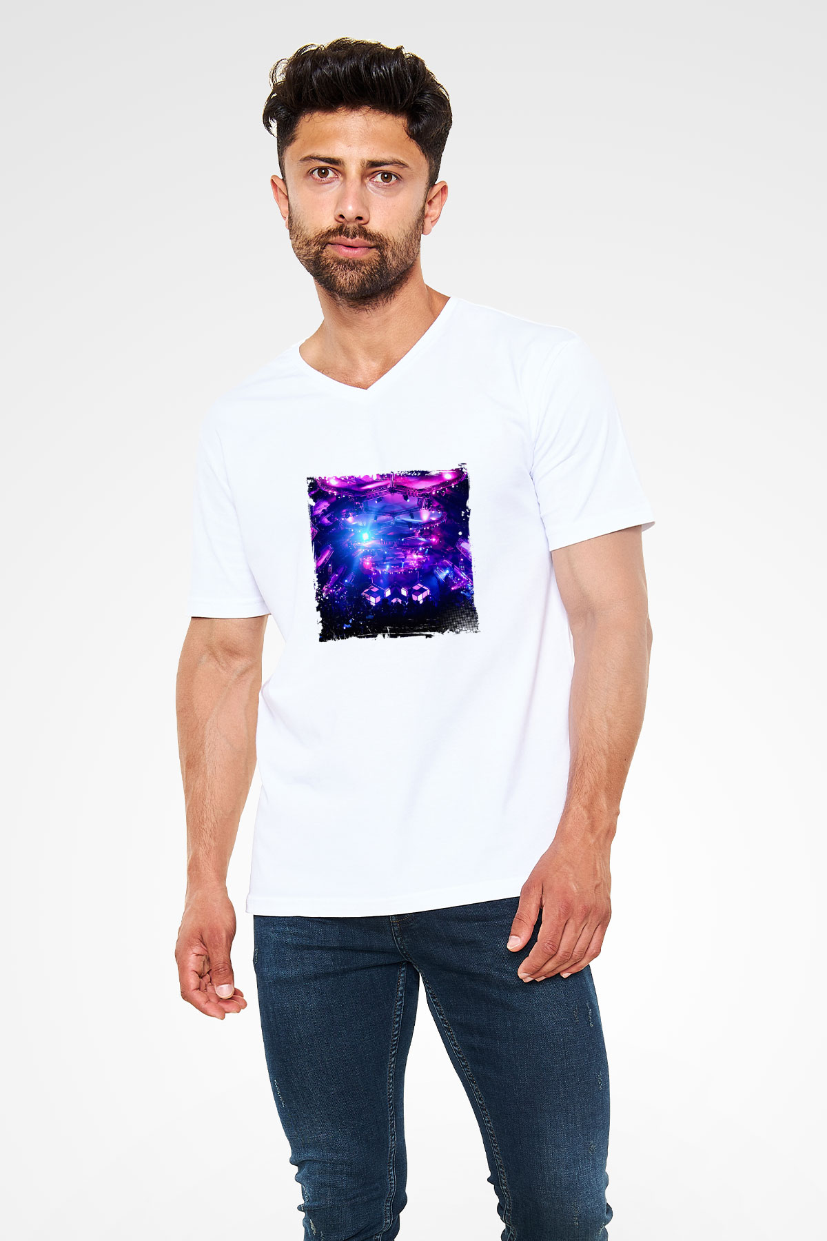 Eric Prydz Baskılı Beyaz V Yaka Unisex Tişört