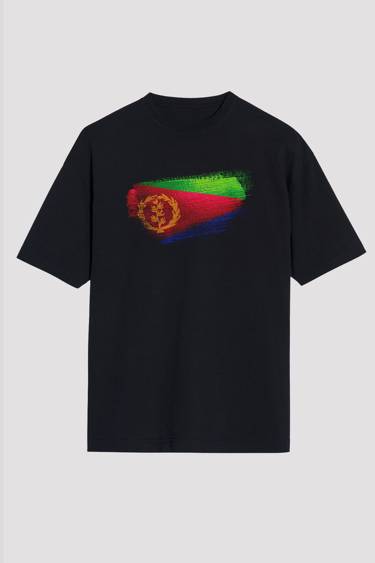 Eritre - Eritrea Bayrağı Baskılı Unisex Siyah Oversize Tişört