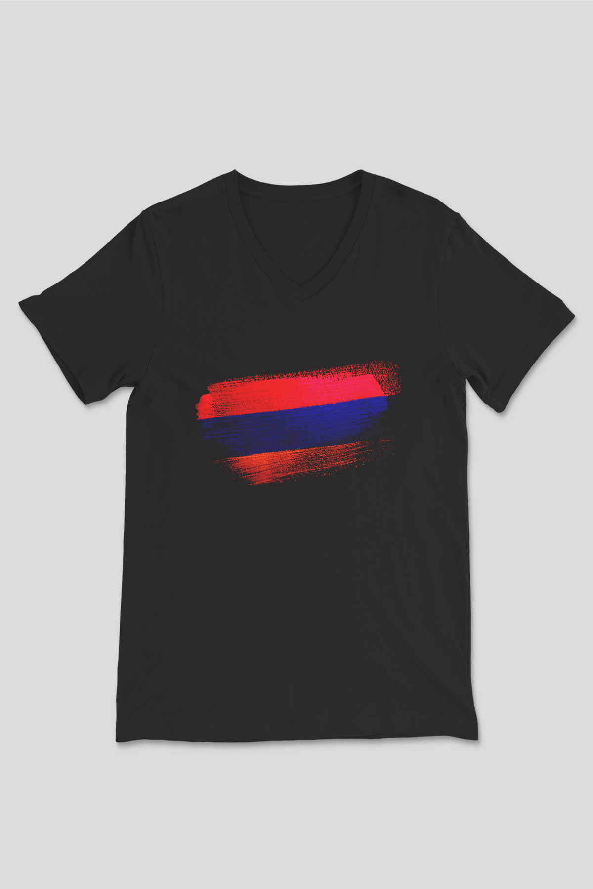 Ermenistan - Armenia Bayrağı Baskılı Unisex Siyah V Yaka Tişört