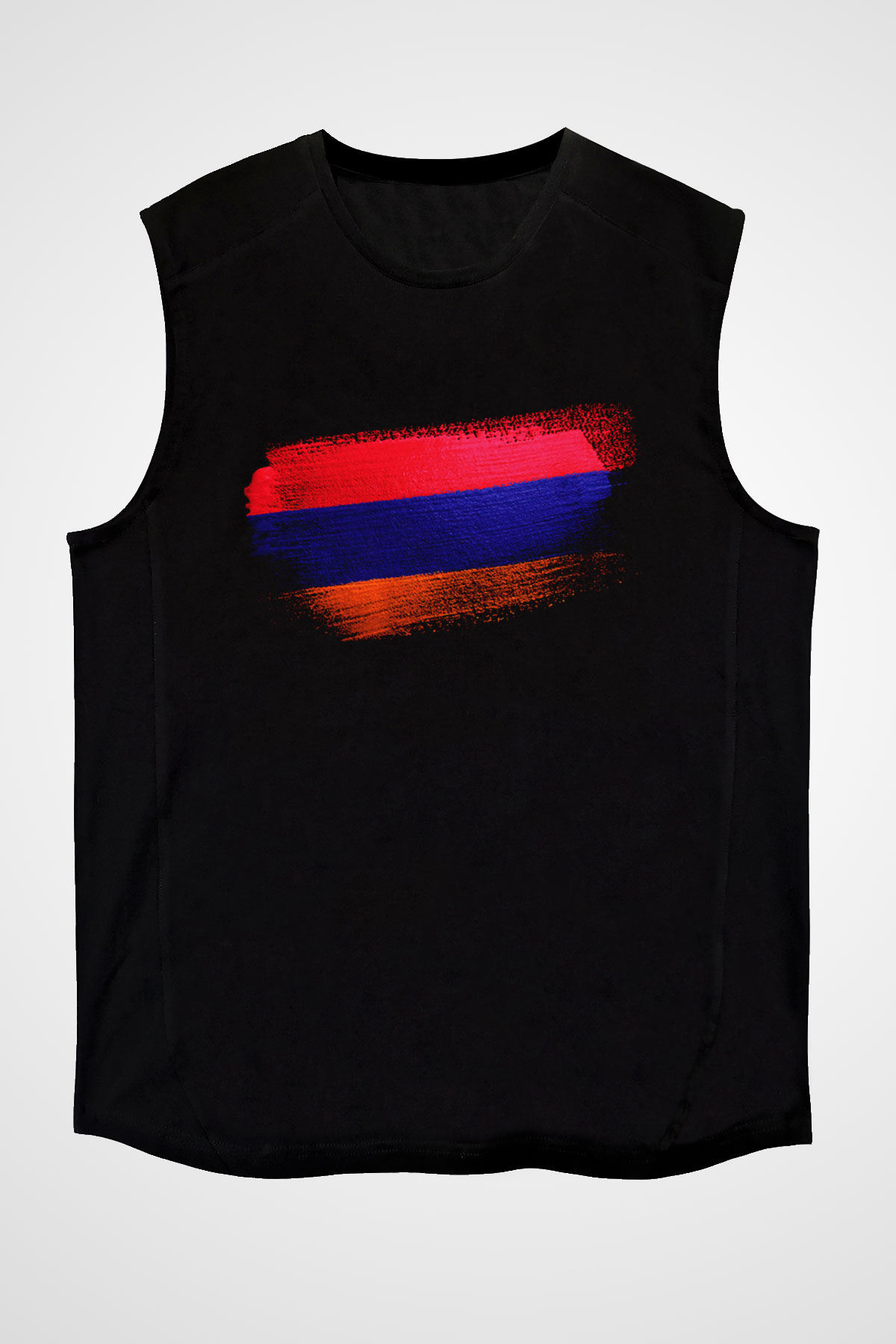 Ermenistan - Armenia Bayrağı Baskılı Unisex Siyah Kolsuz Tişört