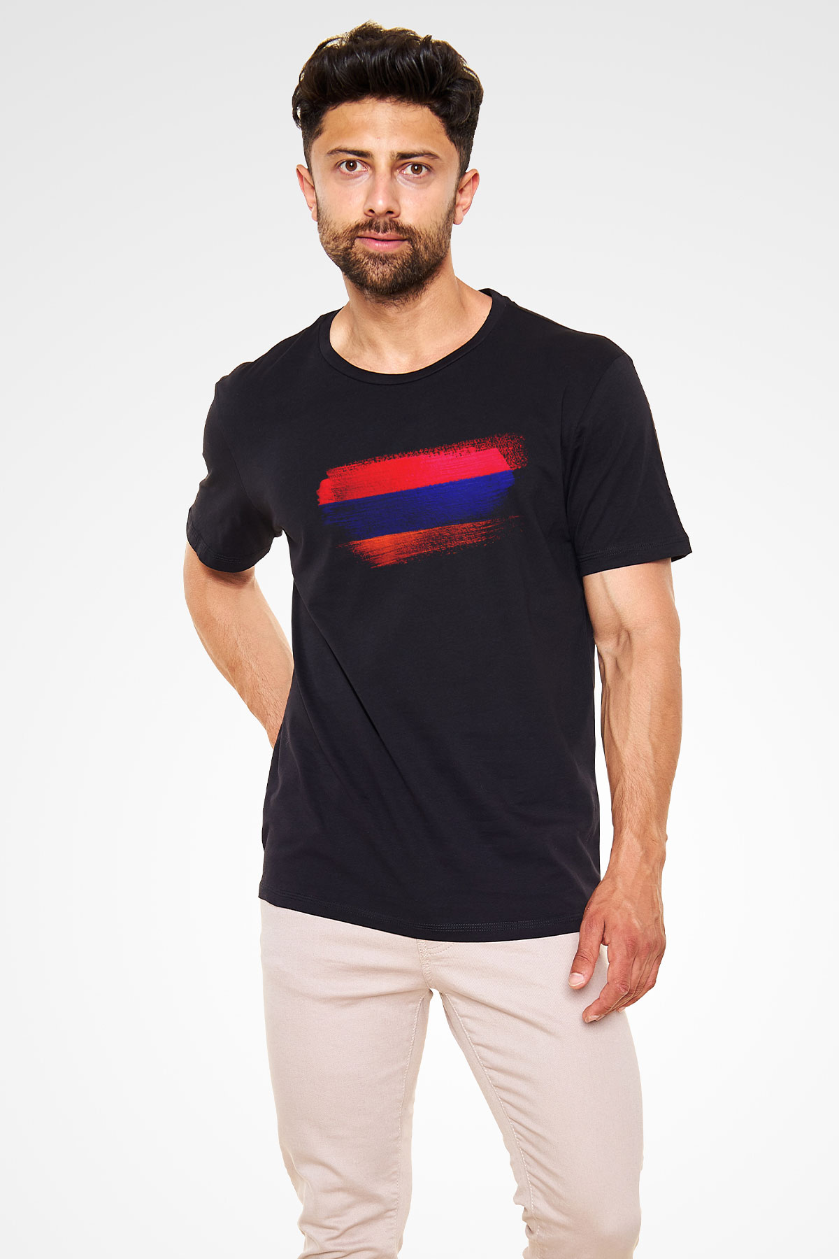 Ermenistan - Armenia Bayrağı Baskılı Unisex Siyah Tişört