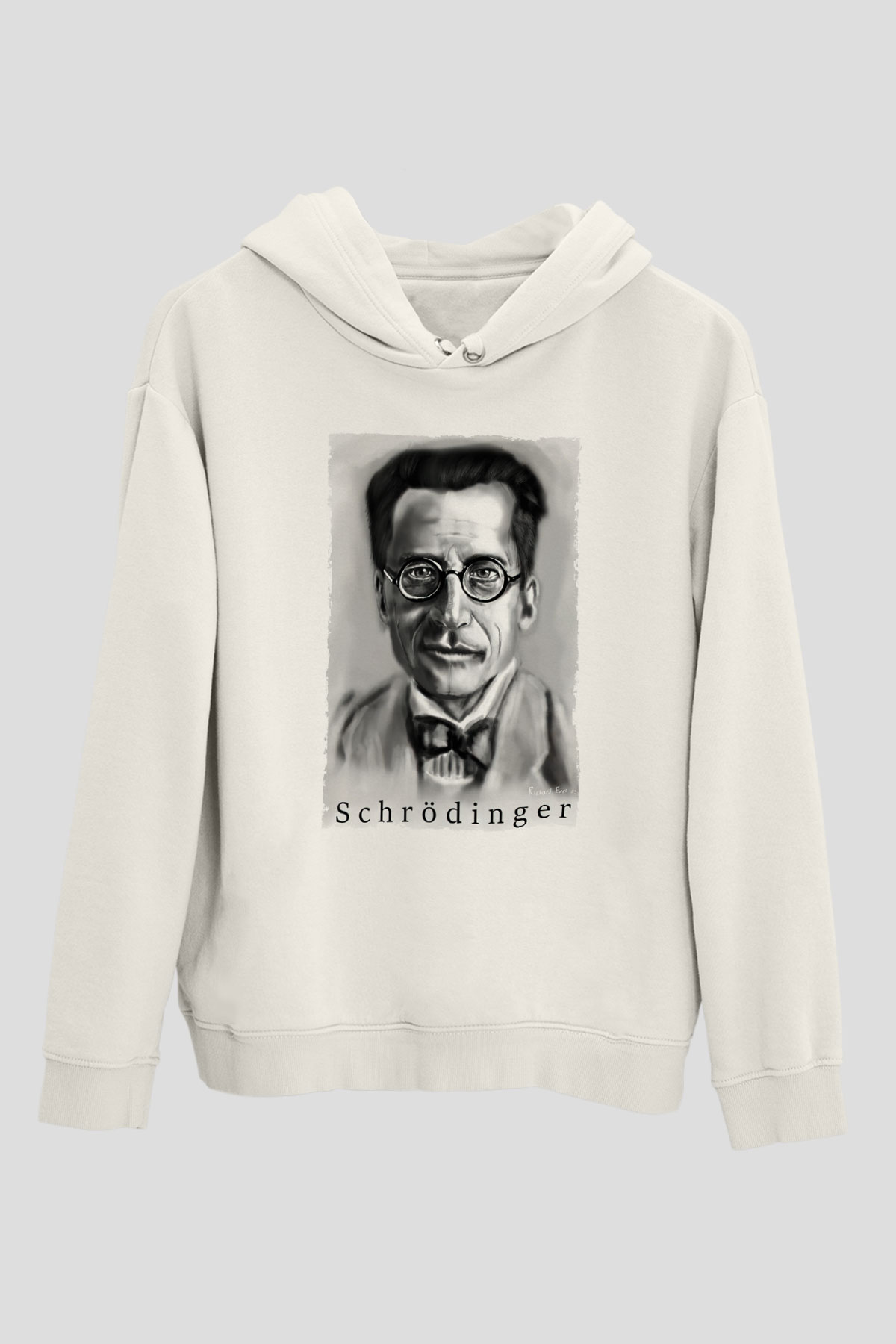 Erwin Schrödinger Baskılı Unisex Ekru Hoodie
