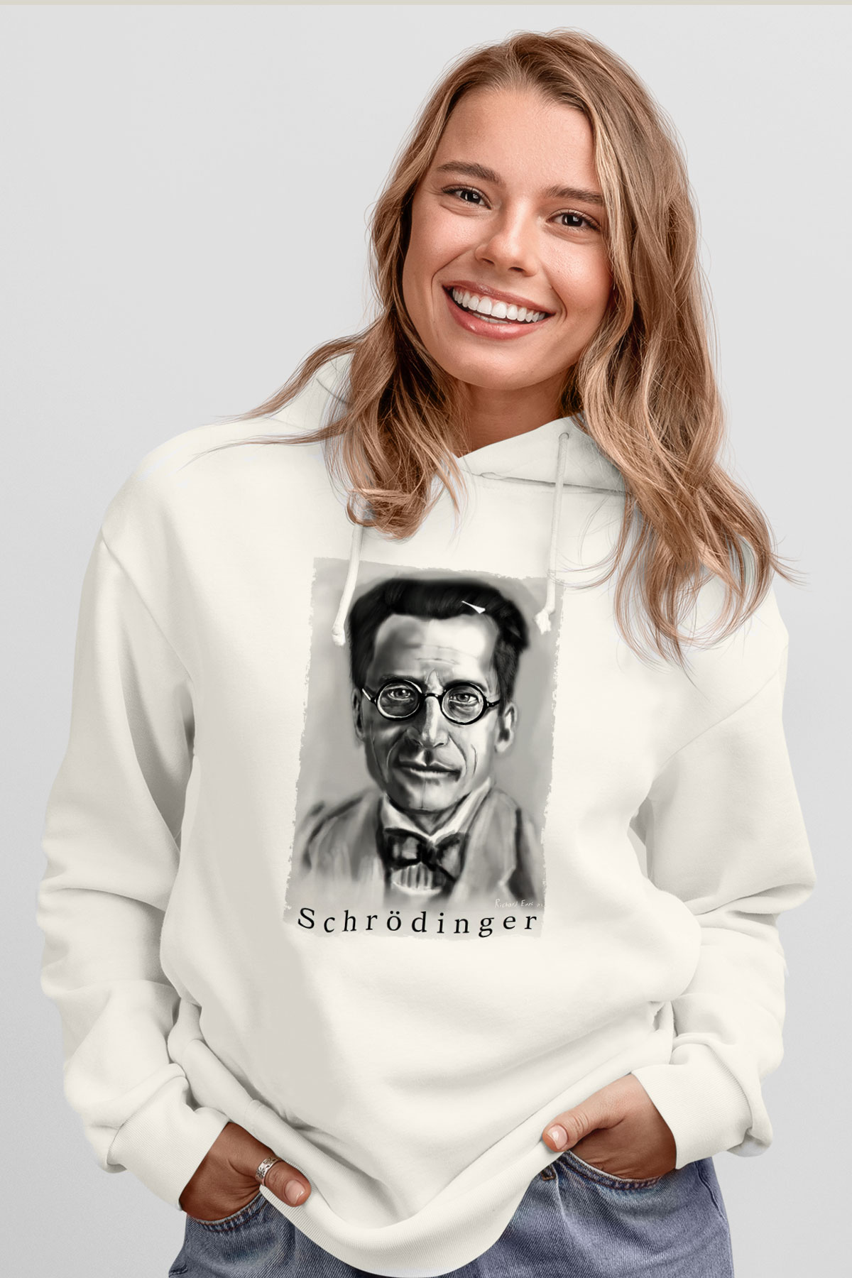 Erwin Schrödinger Baskılı Unisex Ekru Hoodie