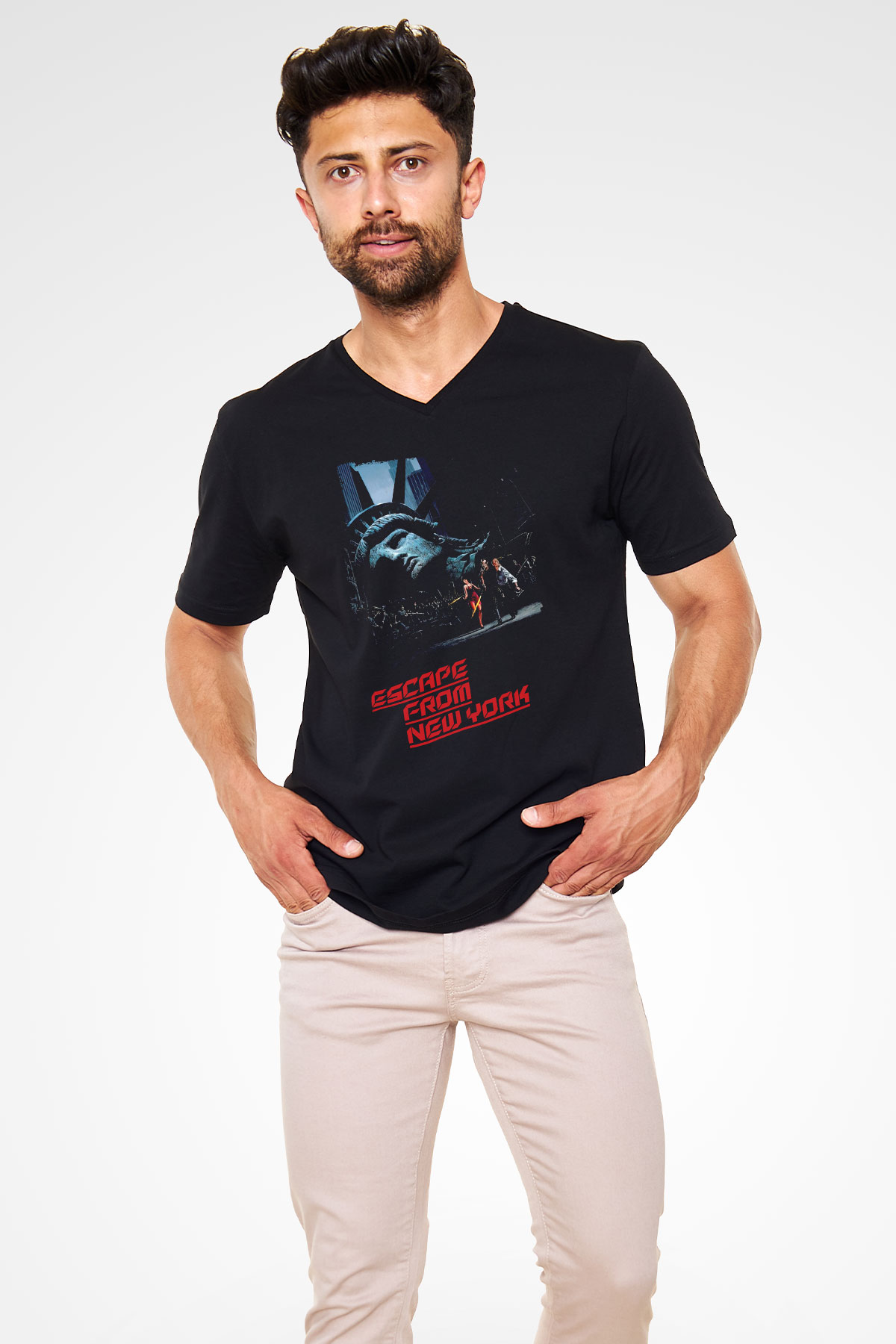 Escape from New York Siyah Unisex  V Yaka Tişört