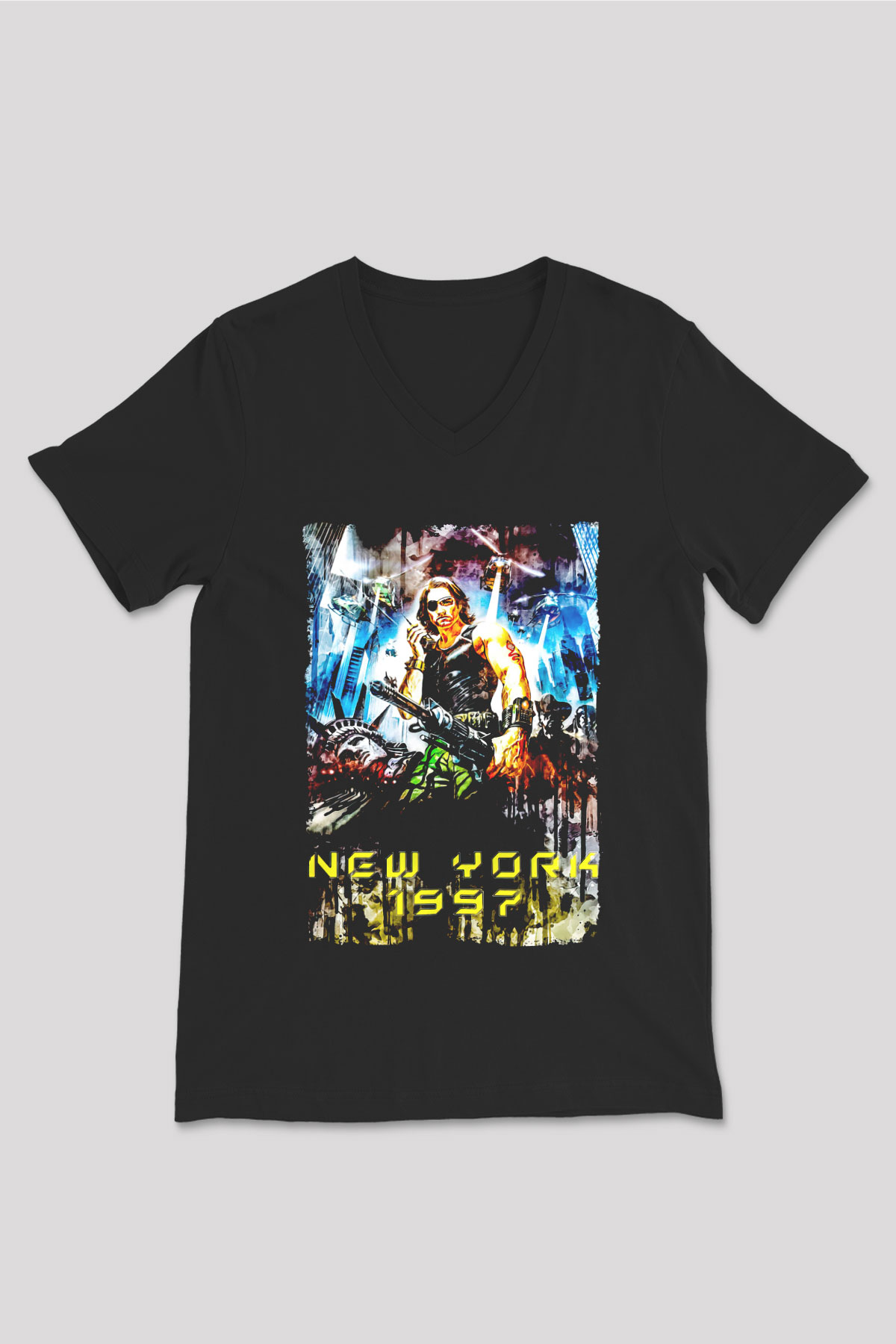 Escape from New York Siyah Unisex  V Yaka Tişört
