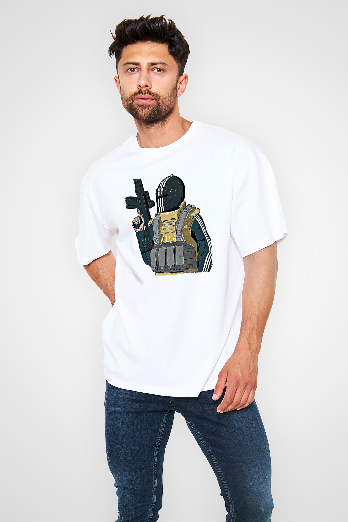 Escape From Tarkov Baskılı Beyaz Unisex Oversize Tişört - Tshirt