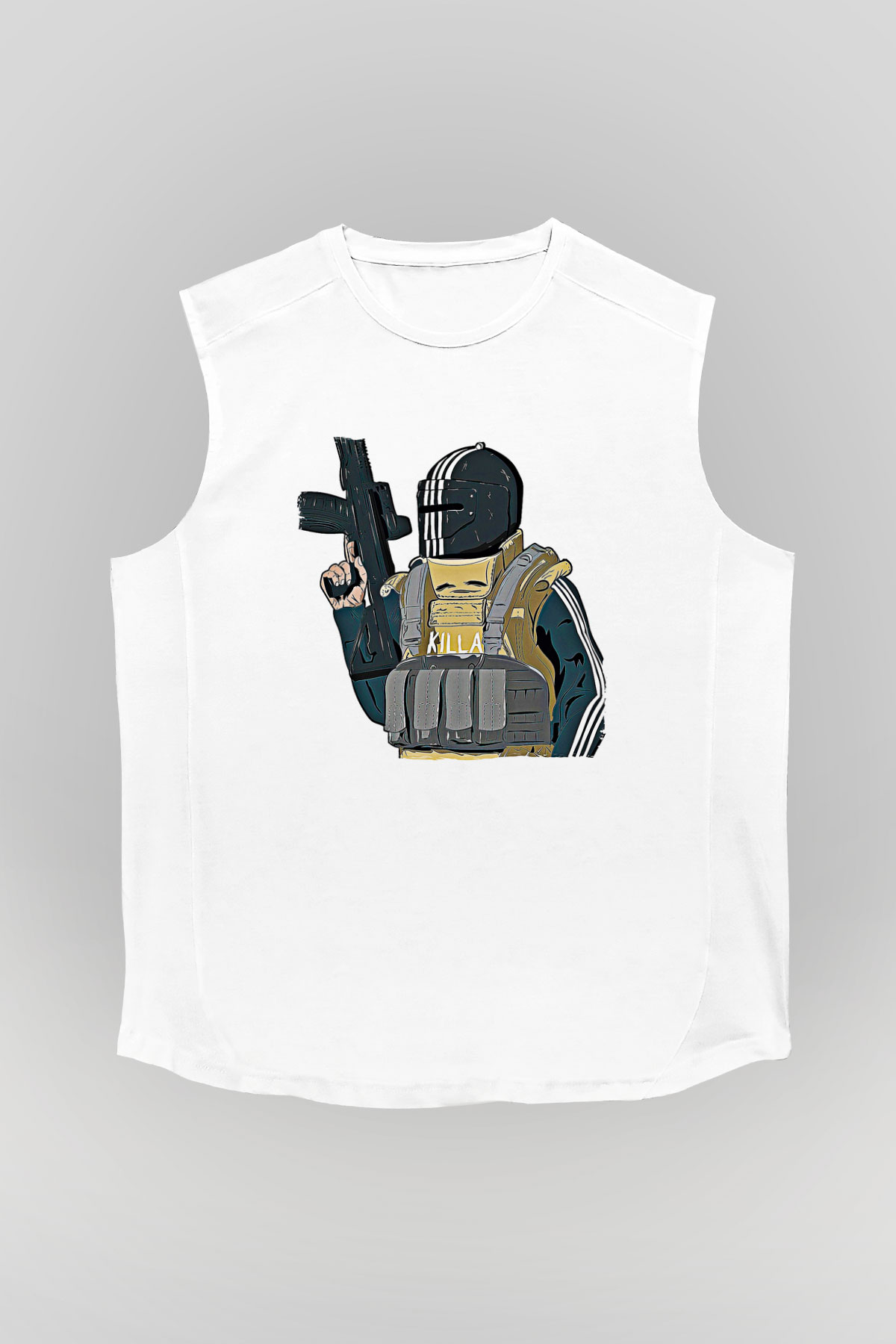 Escape From Tarkov Baskılı Beyaz Unisex Kolsuz Tişört - Tshirt