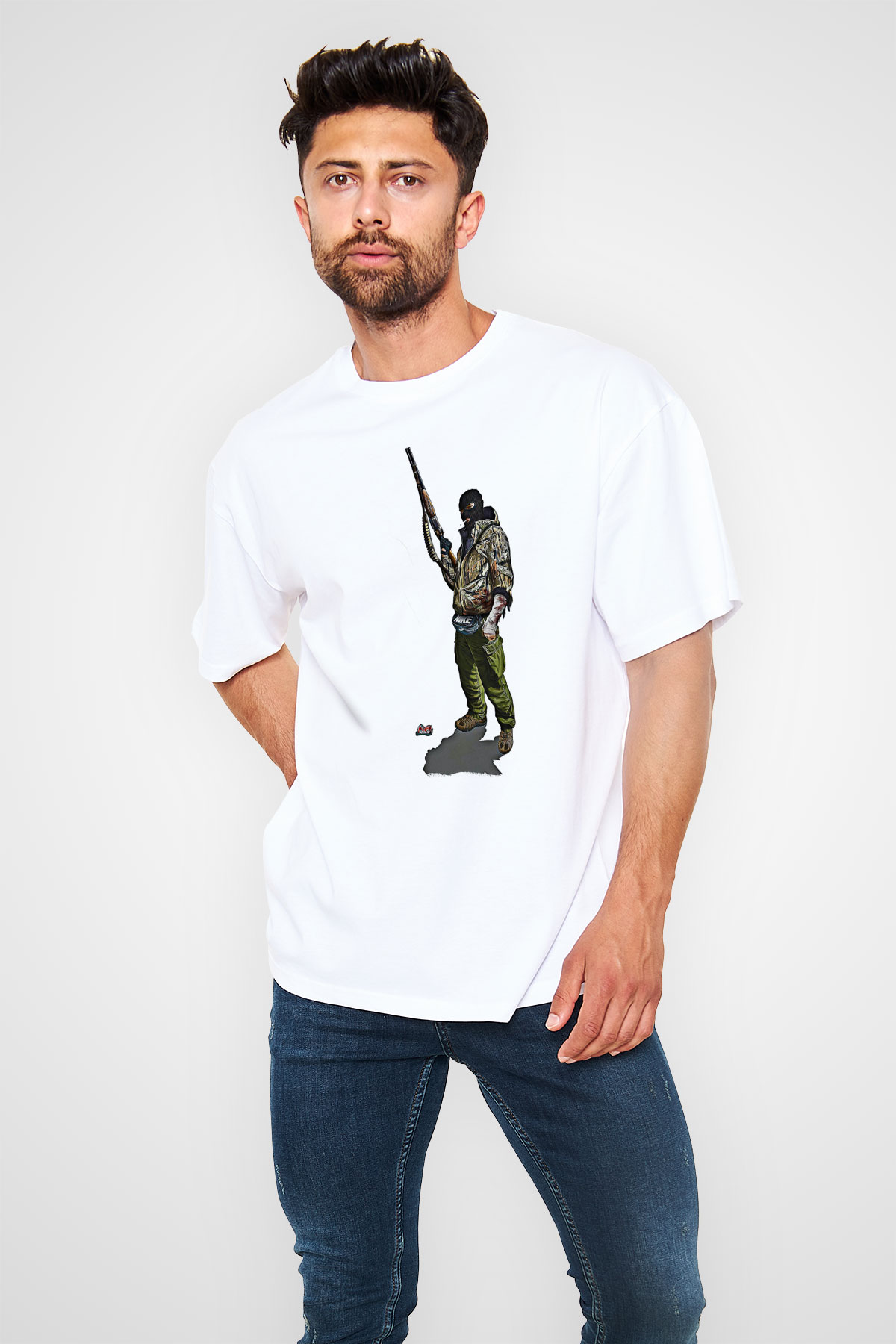 Escape From Tarkov Baskılı Beyaz Unisex Oversize Tişört - Tshirt