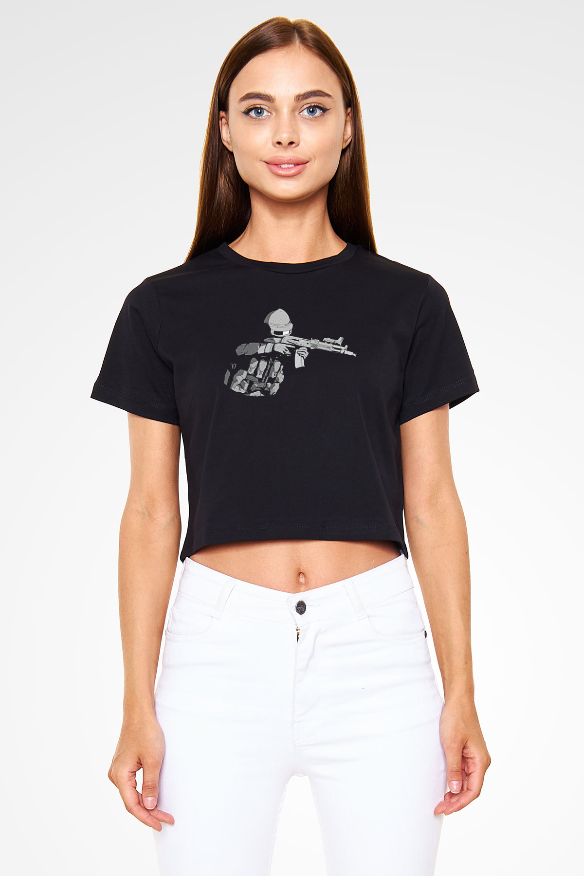 Escape From Tarkov Baskılı Siyah Crop Top Kadın Tişört - Tshirt