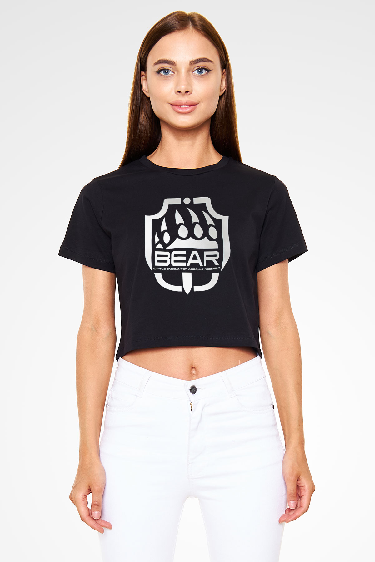 Escape From Tarkov Baskılı Siyah Crop Top Kadın Tişört - Tshirt