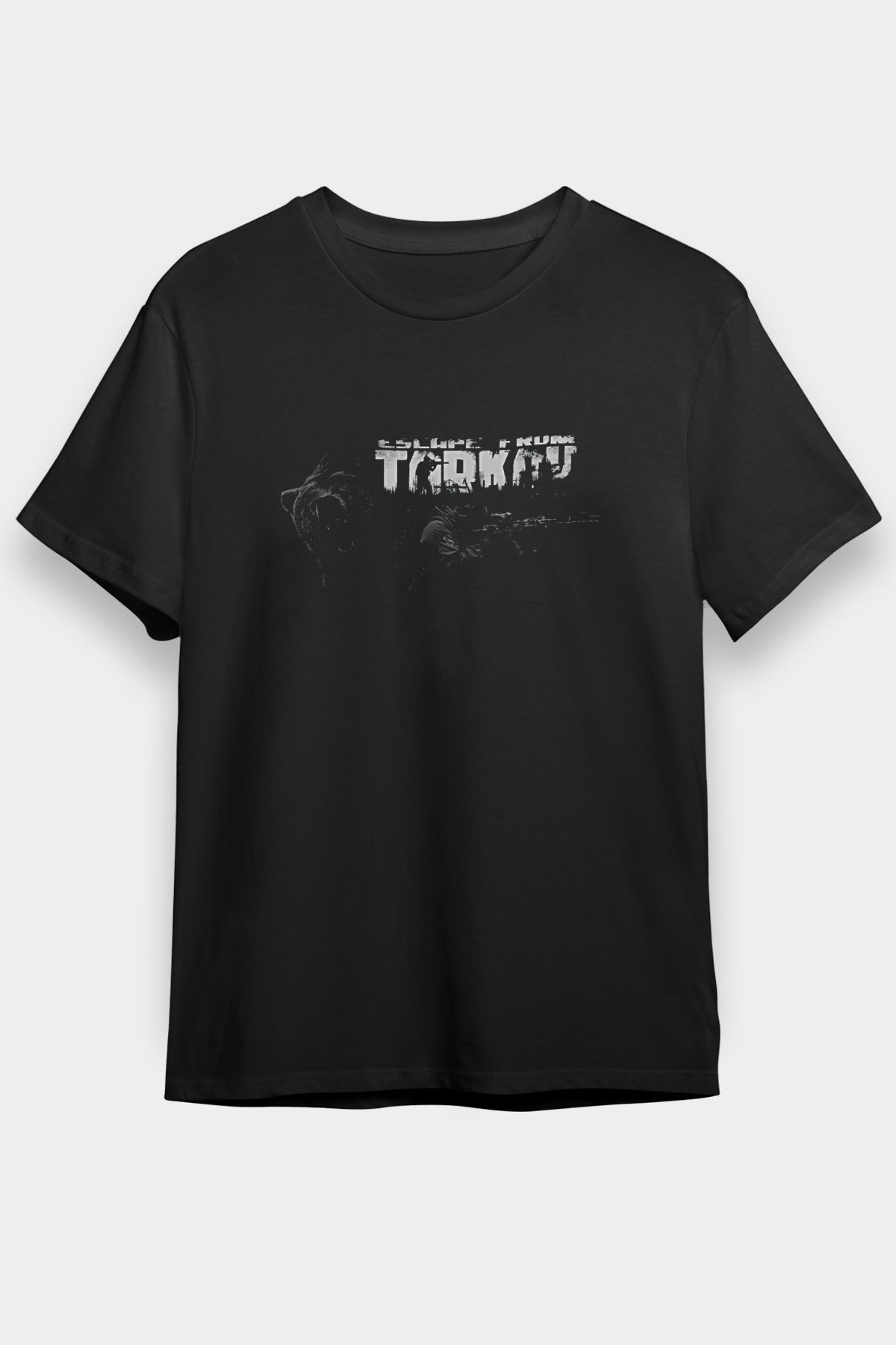 Escape From Tarkov Baskılı Unisex Siyah Tişört - Tshirt