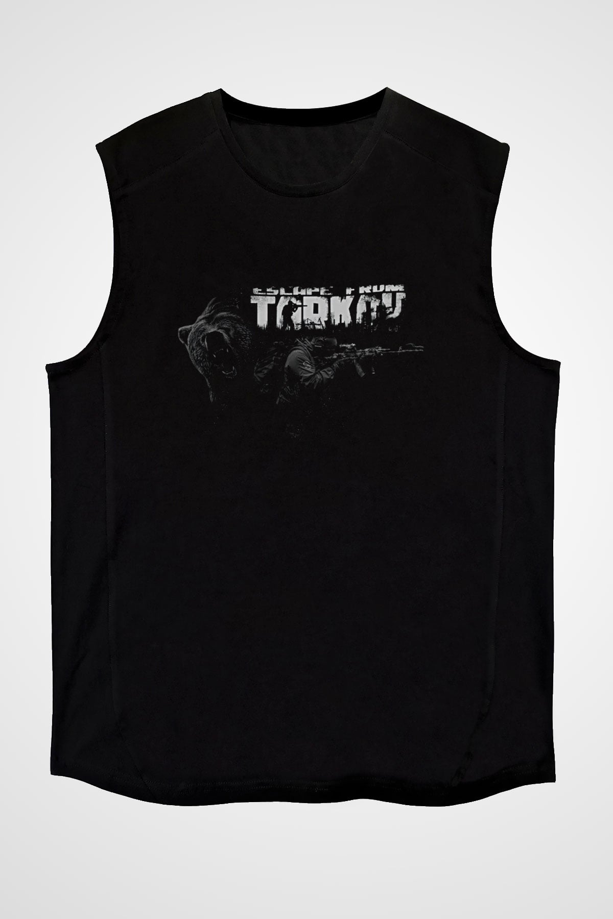 Escape From Tarkov Baskılı Unisex Siyah Kolsuz Tişört - Tshirt