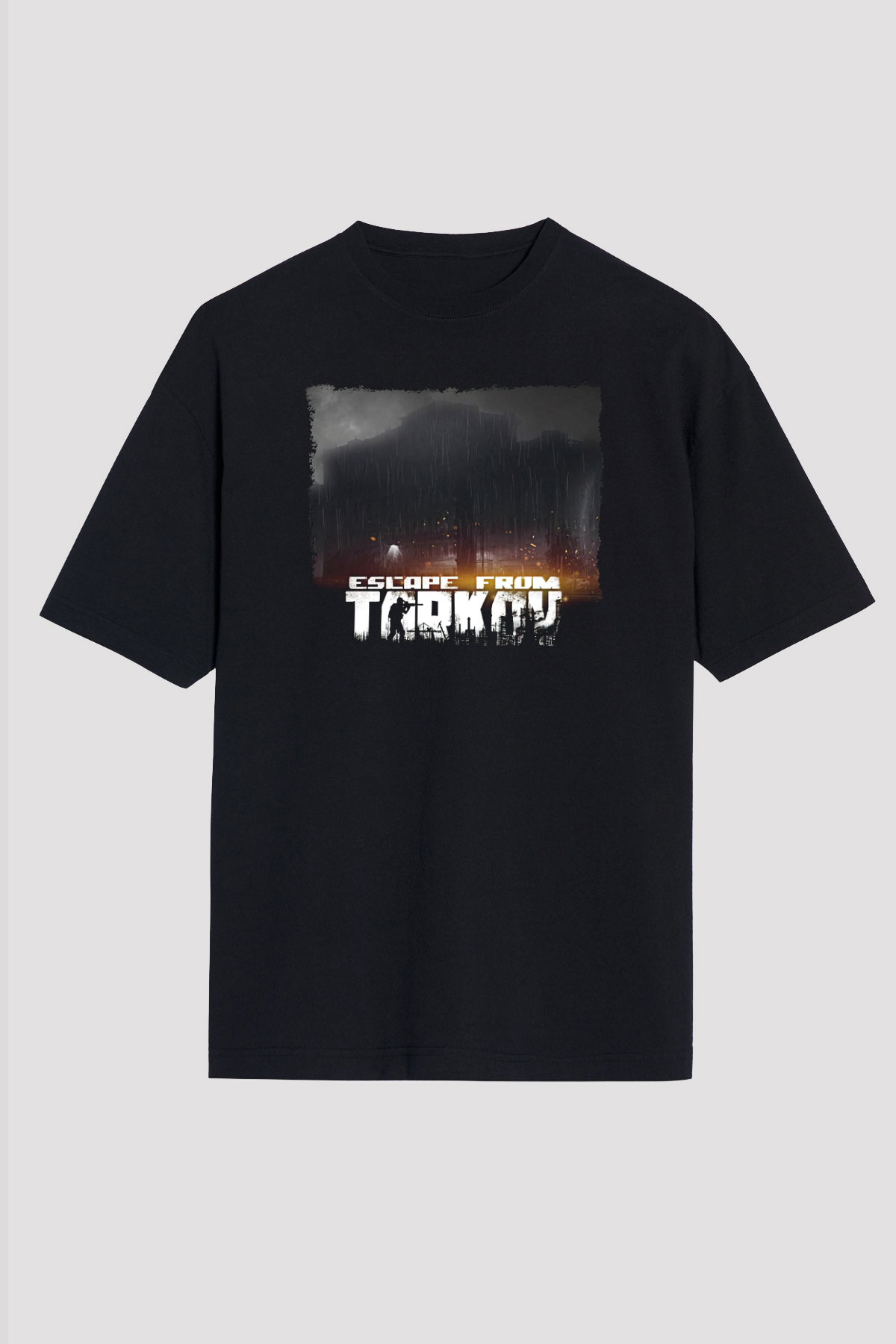 Escape From Tarkov Baskılı Unisex Siyah Oversize Tişört - Tshirt