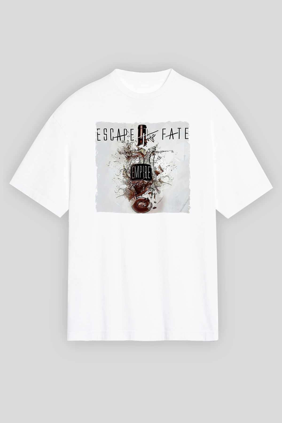 Escape the fate Baskılı Beyaz Unisex Oversize Tişört - Tshirt