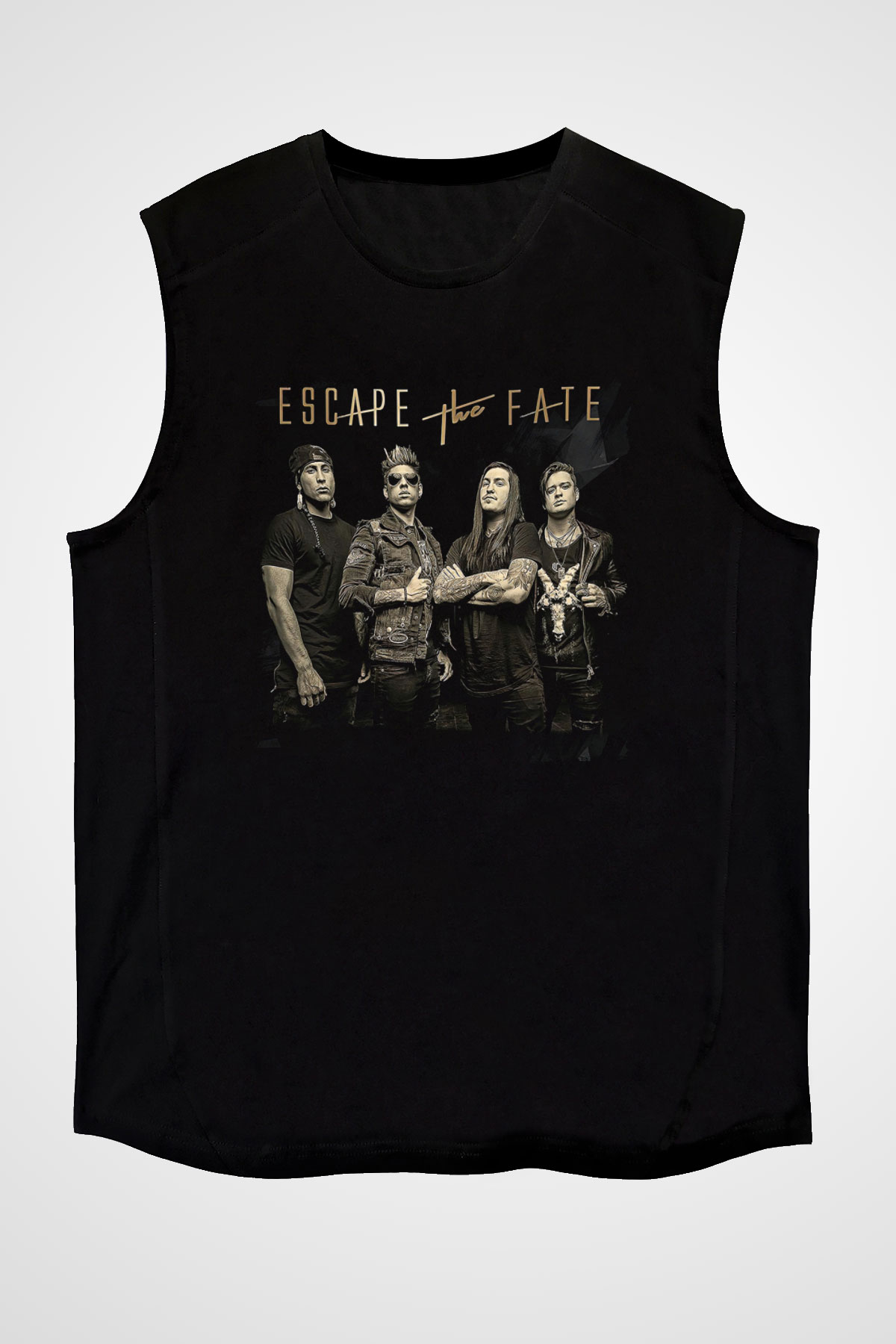 Escape the fate Baskılı Unisex Siyah Kolsuz Tişört - Tshirt