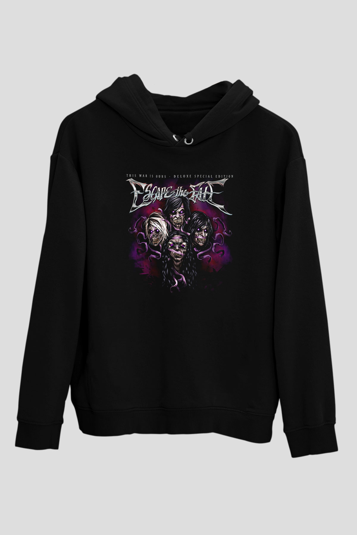 Escape the fate Baskılı Unisex Siyah Kapüşonlu Sweatshirt