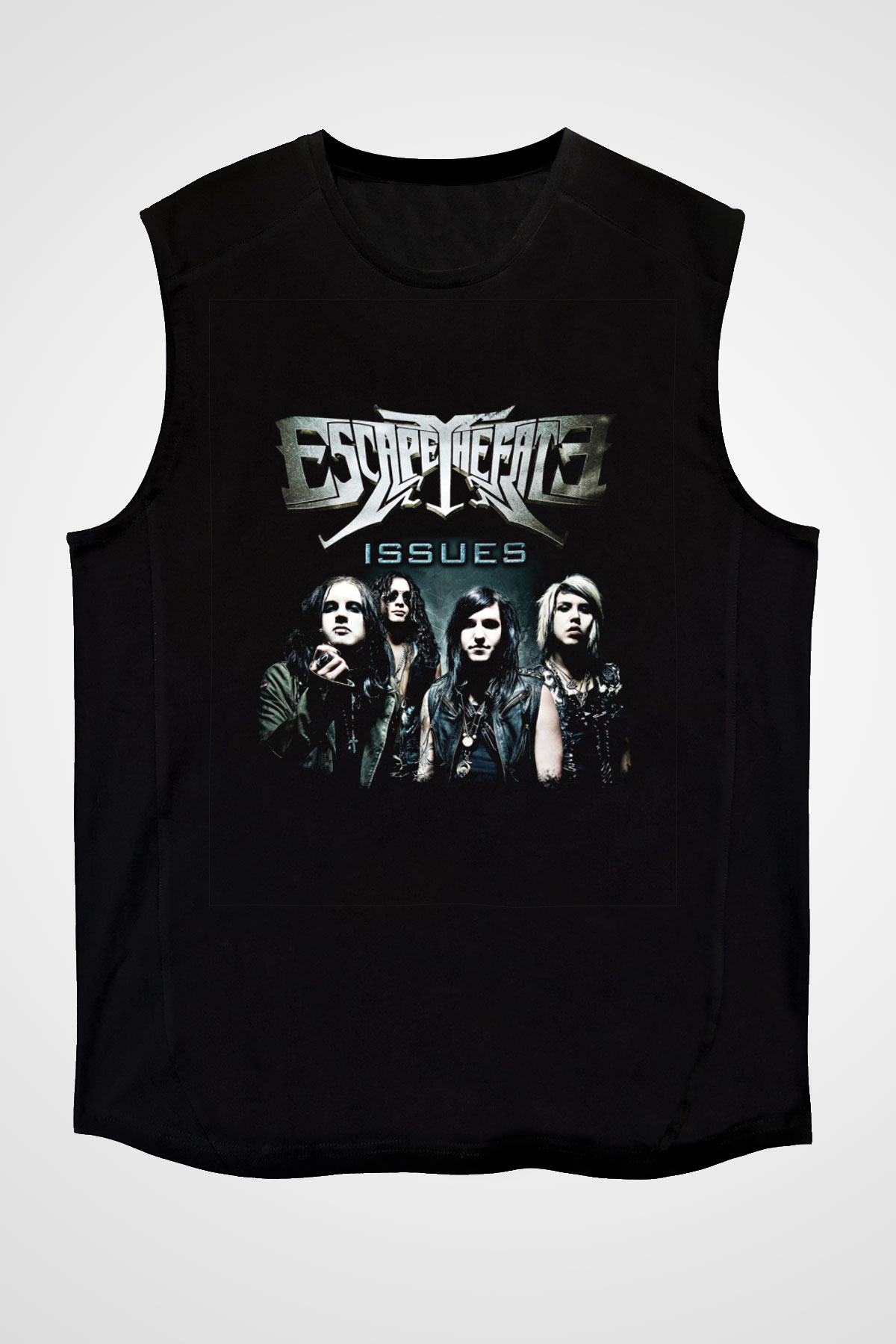 Escape The Fate Baskılı Unisex Siyah Kolsuz Tişört