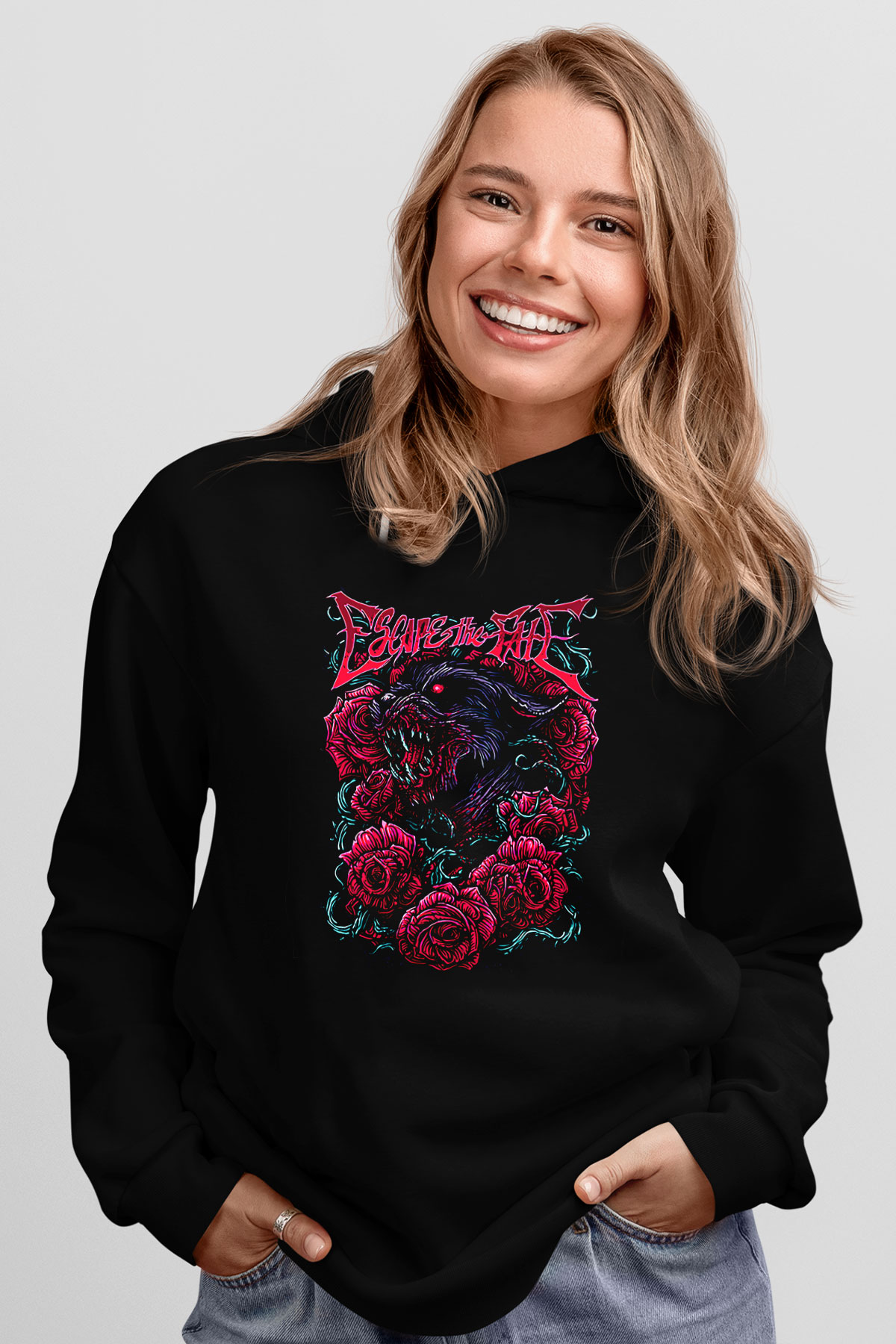 Escape the fate Baskılı Unisex Siyah Kapüşonlu Sweatshirt
