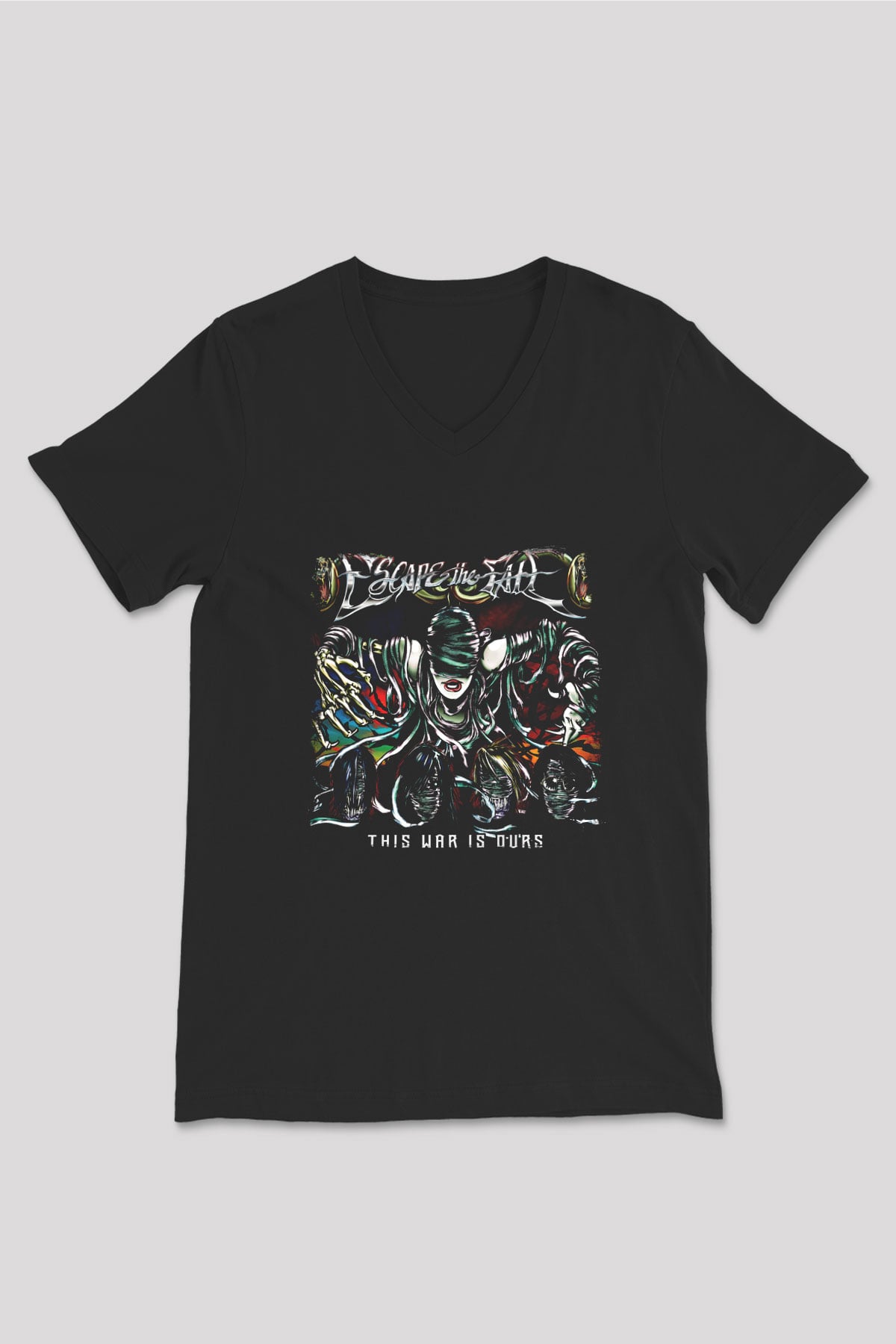 Escape The Fate Baskılı Unisex Siyah V Yaka Tişört