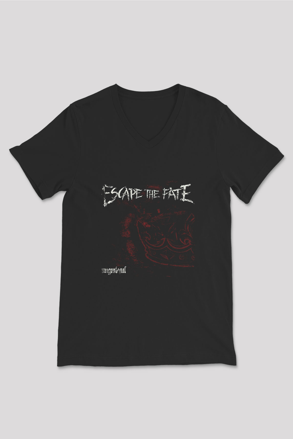 Escape The Fate Baskılı Unisex Siyah V Yaka Tişört