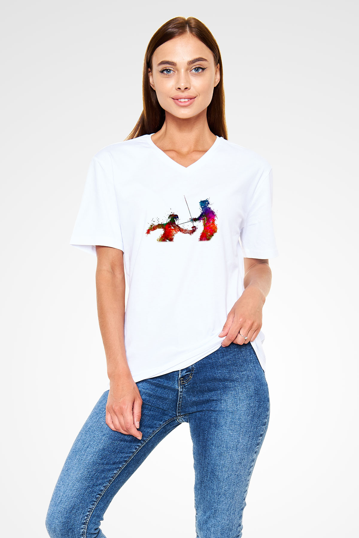 Eskrim Baskılı Unisex V Yaka Tişört - Tshirt