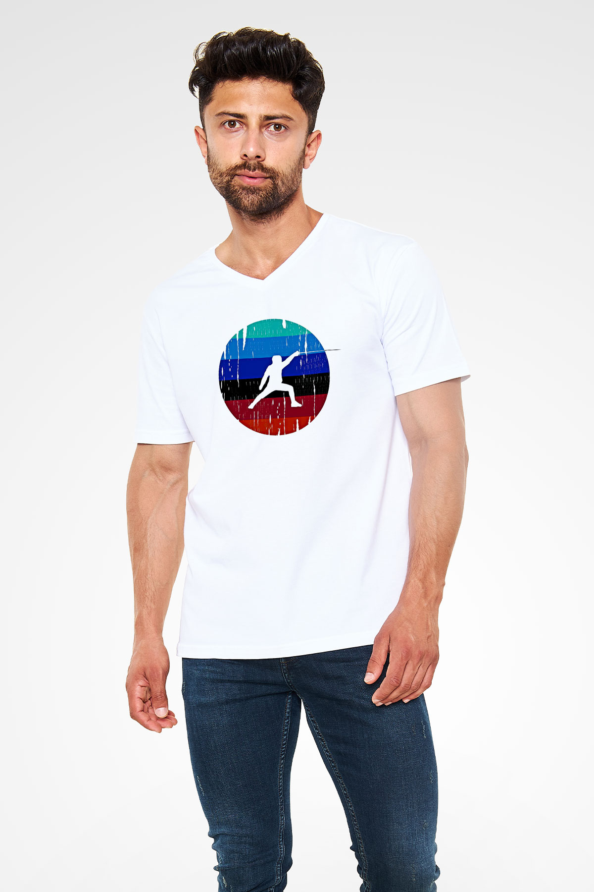 Eskrim Baskılı Unisex V Yaka Tişört - Tshirt