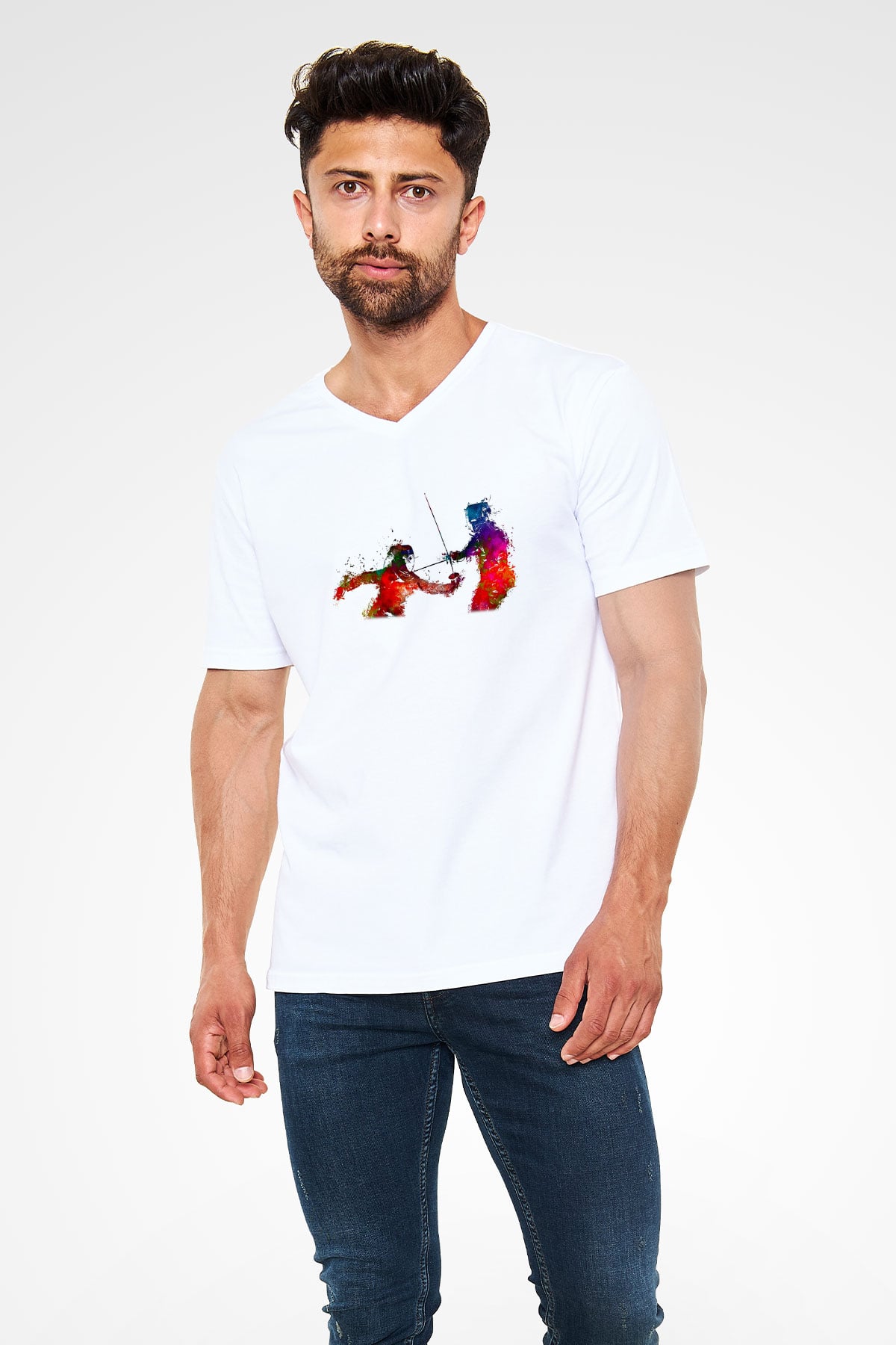 Eskrim Baskılı Unisex V Yaka Tişört - Tshirt