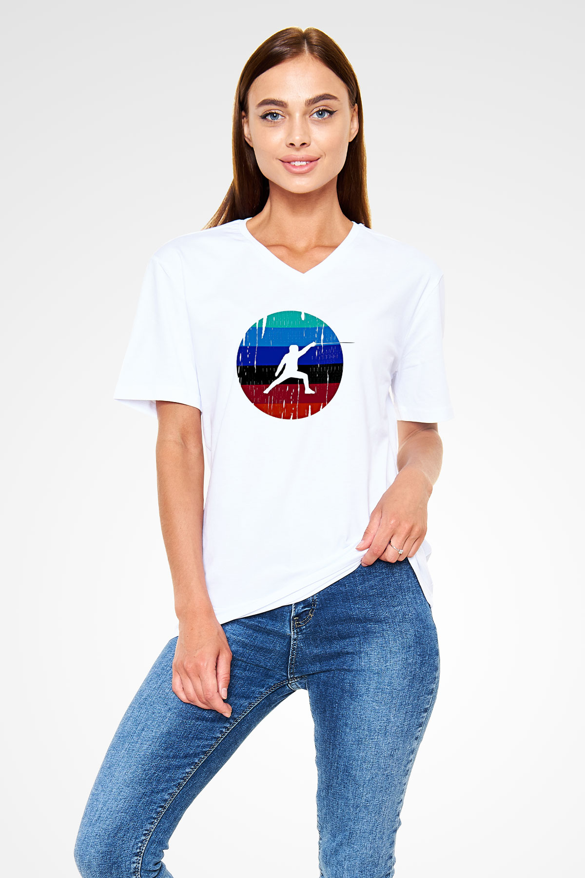 Eskrim Baskılı Unisex V Yaka Tişört - Tshirt