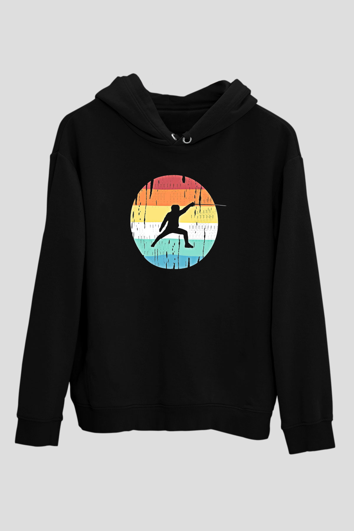 Eskrim - Fencing Baskılı Unisex Siyah Hoodie