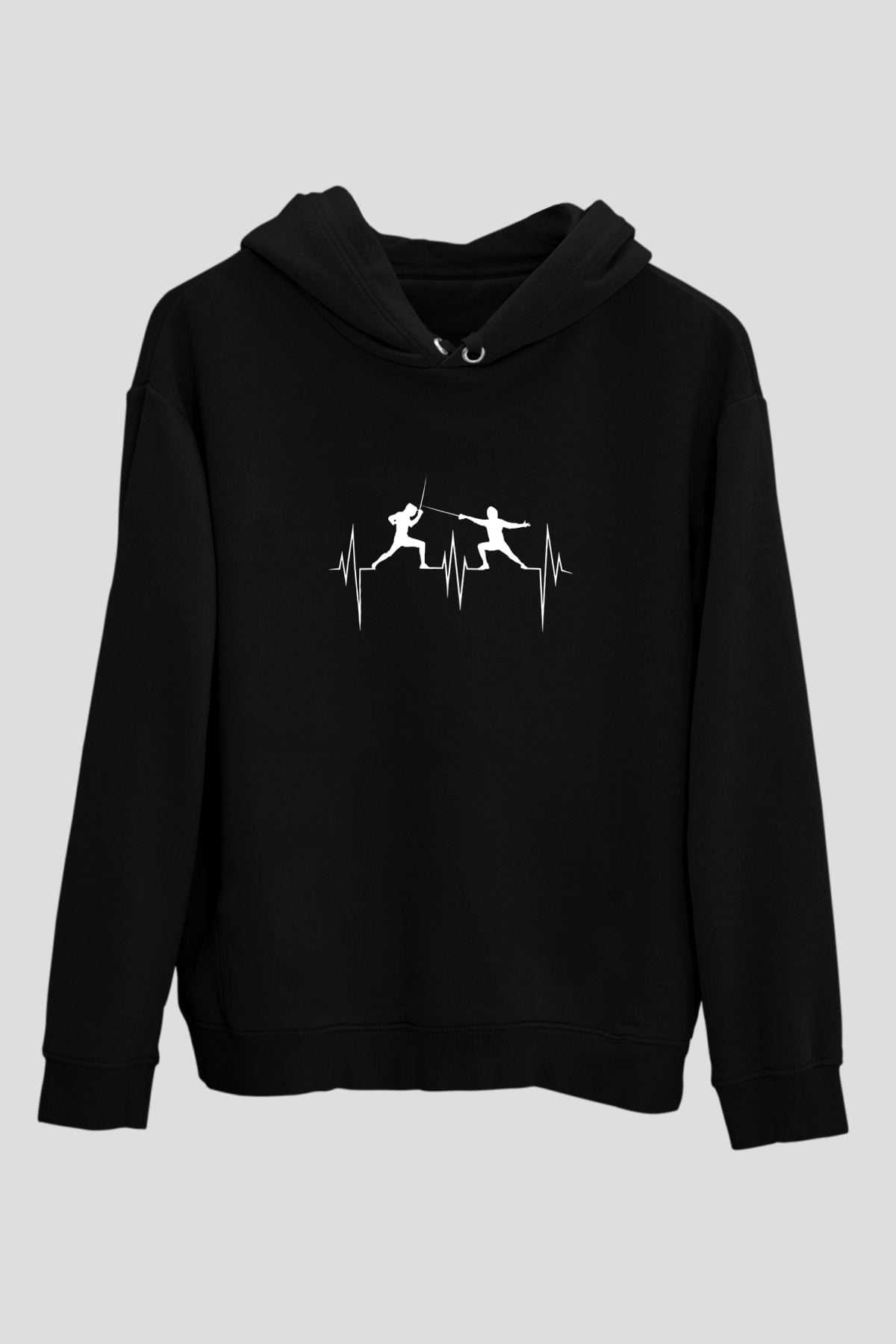 Eskrim - Fencing Baskılı Unisex Siyah Hoodie