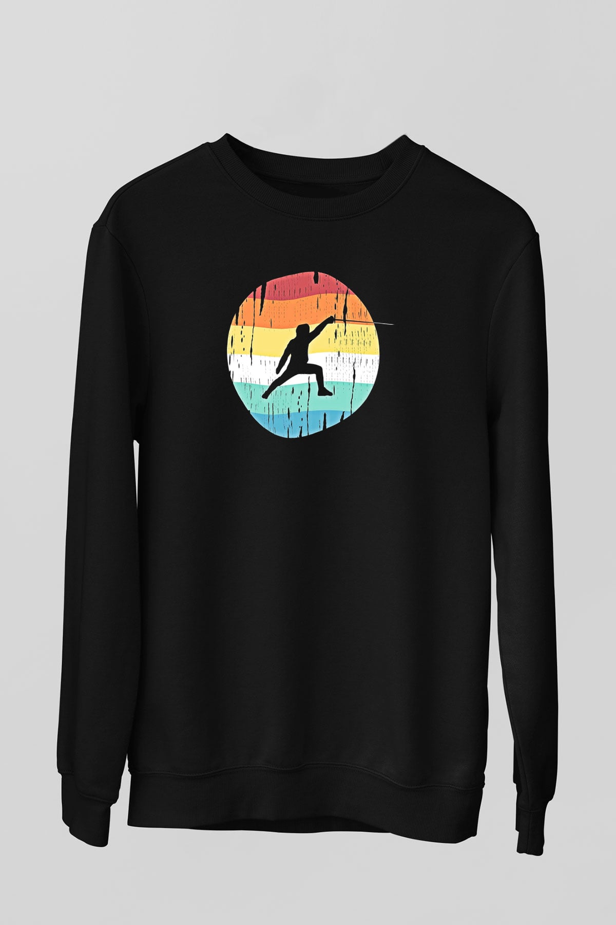 Eskrim - Fencing Baskılı Unisex Siyah Sweatshirt