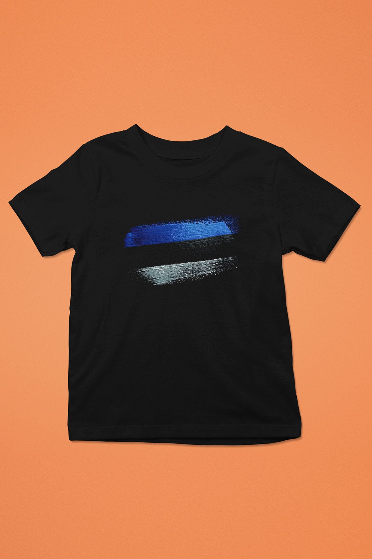 Estonya - Estonia Bayrağı Baskılı Unisex Siyah Çocuk Tişörtü