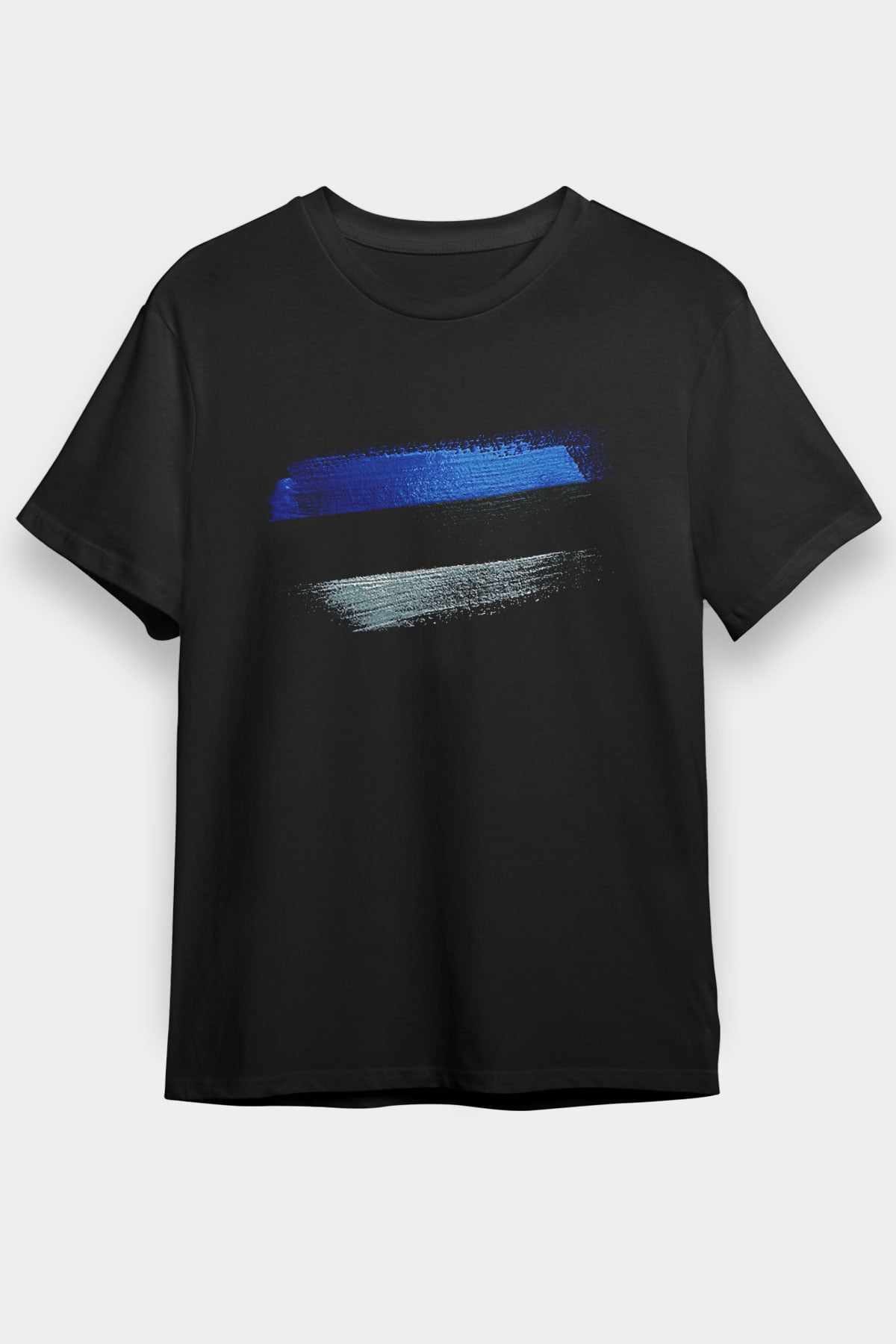 Estonya - Estonia Bayrağı Baskılı Unisex Siyah Tişört