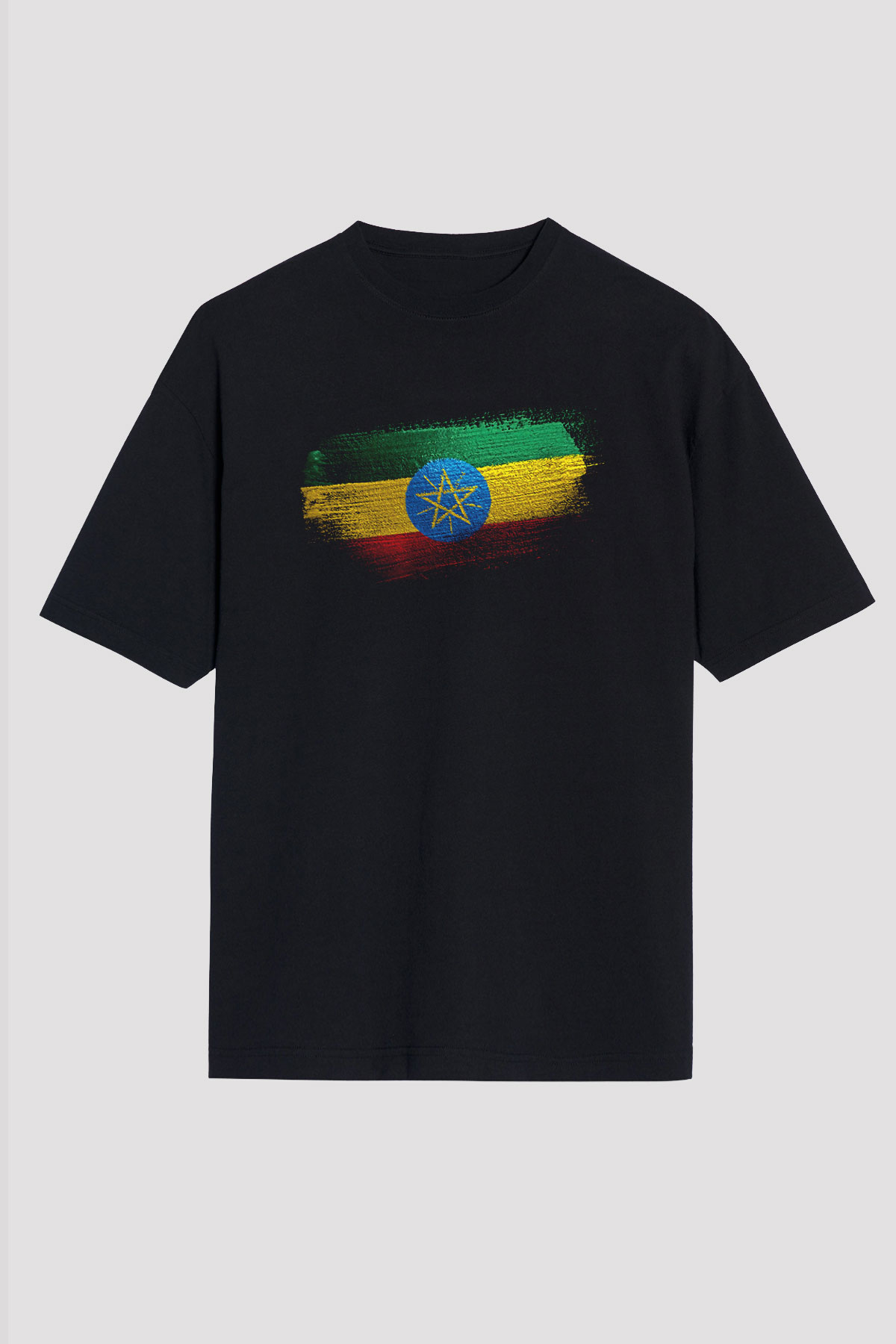 Etiyopya - Ethiopia Bayrağı Baskılı Unisex Siyah Oversize Tişört
