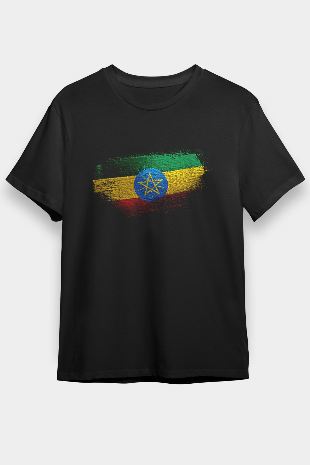 Etiyopya - Ethiopia Bayrağı Baskılı Unisex Siyah Tişört