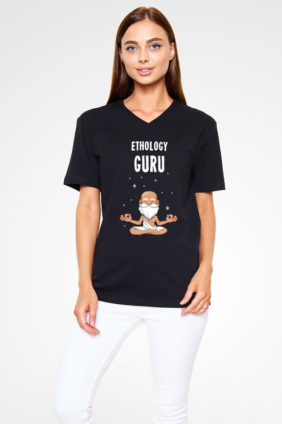 Etolojist Siyah Unisex V Yaka Tişört