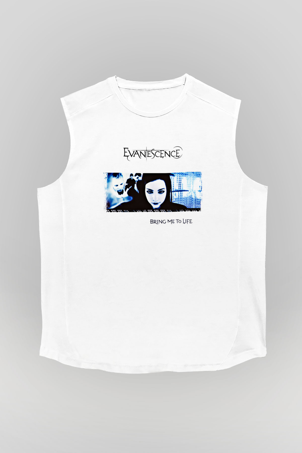 Evanescence Baskılı Unisex Beyaz Kolsuz Tişört