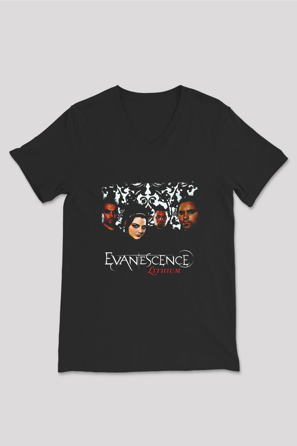Evanescence Baskılı Unisex Siyah V Yaka Tişört