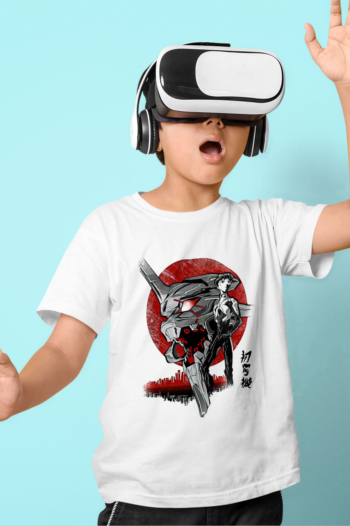 Evangelion Baskılı Beyaz Unisex Beyaz Çocuk Tişört - Tshirt