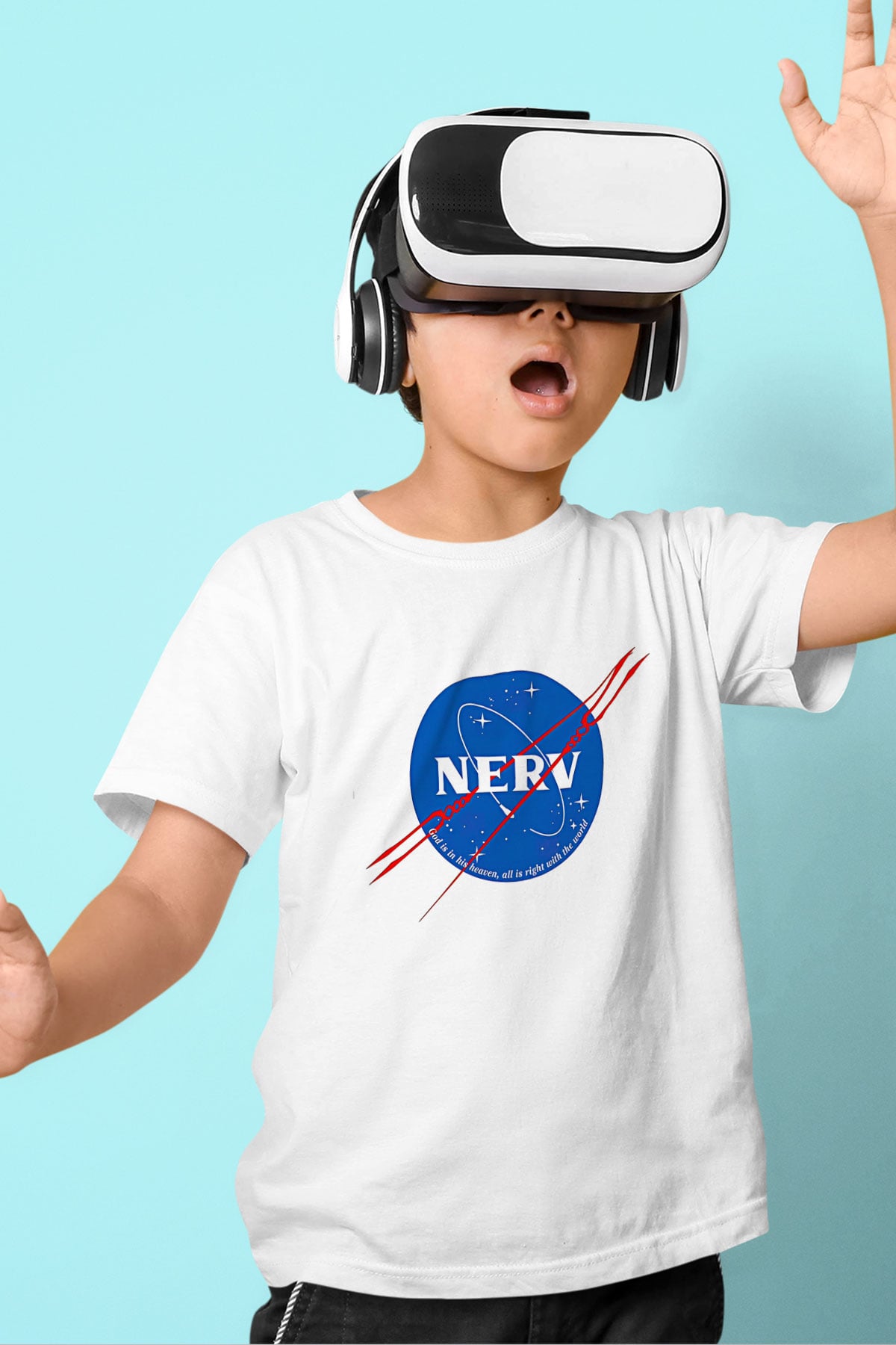 Evangelion Baskılı Beyaz Unisex Beyaz Çocuk Tişört - Tshirt