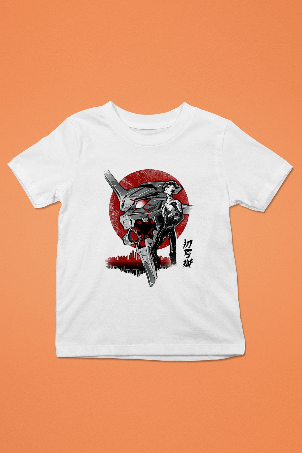 Evangelion Baskılı Beyaz Unisex Beyaz Çocuk Tişört - Tshirt