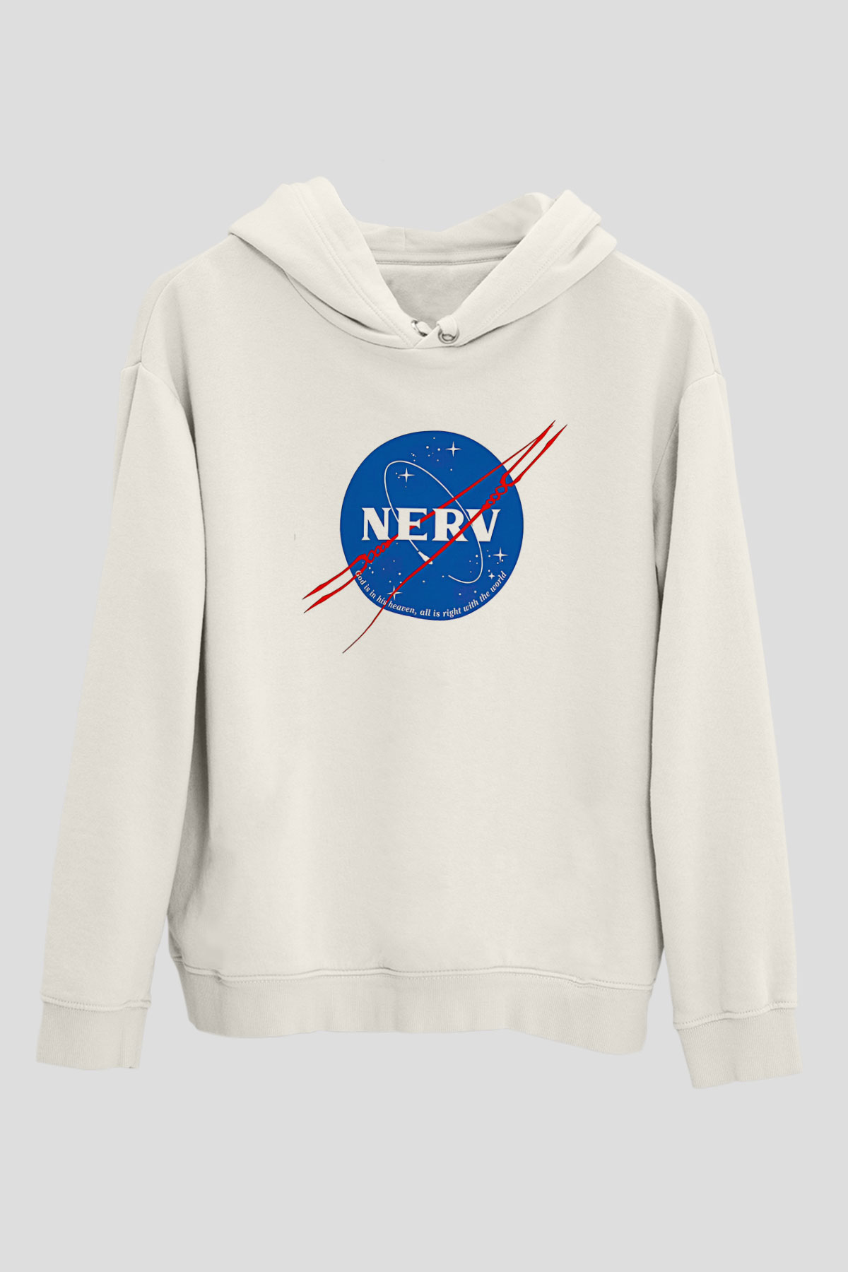 Evangelion Baskılı Beyaz Unisex Hoodie