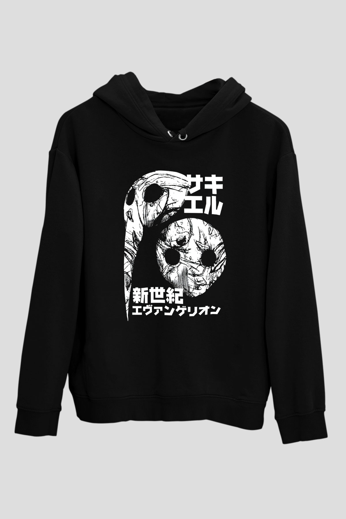 Evangelion Baskılı Unisex Siyah Hoodie