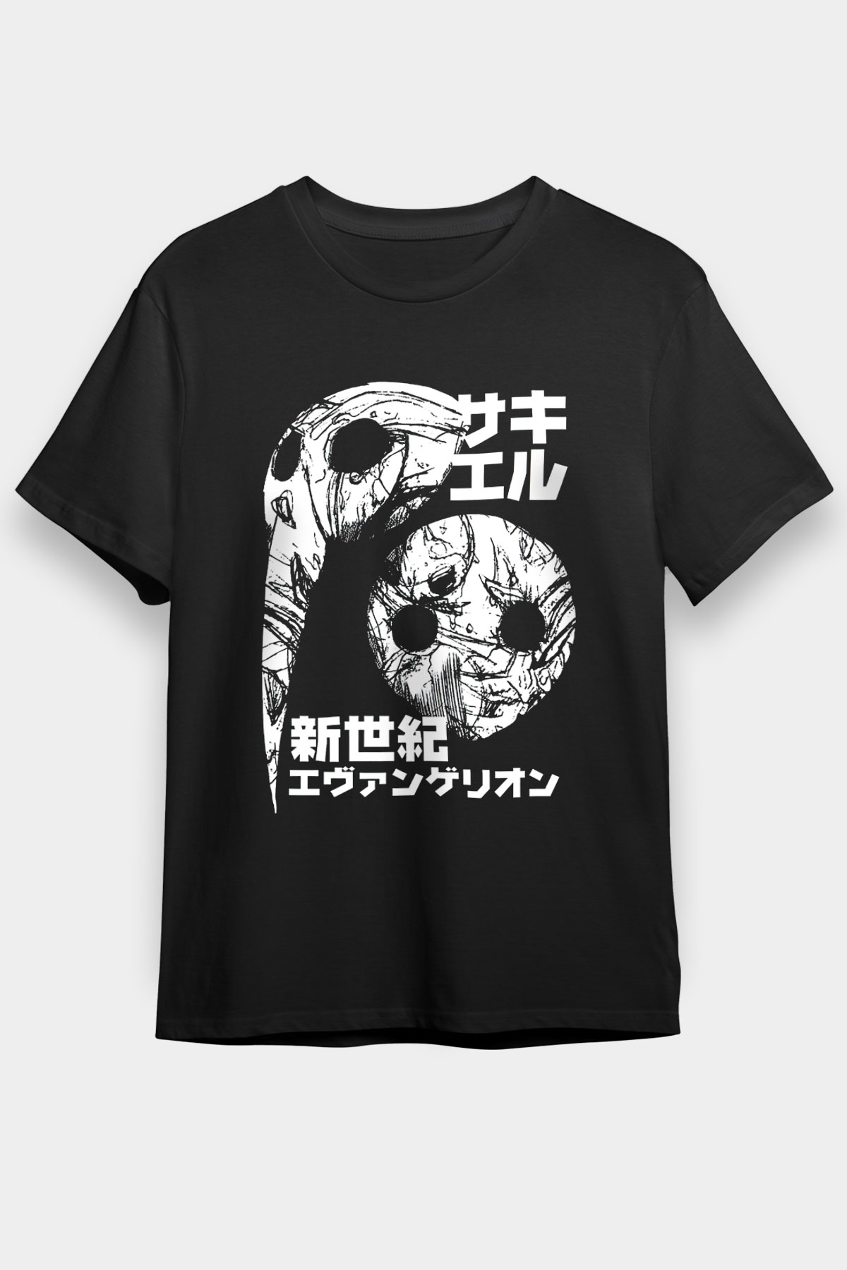 Evangelion Baskılı Unisex Siyah Tişört - Tshirt