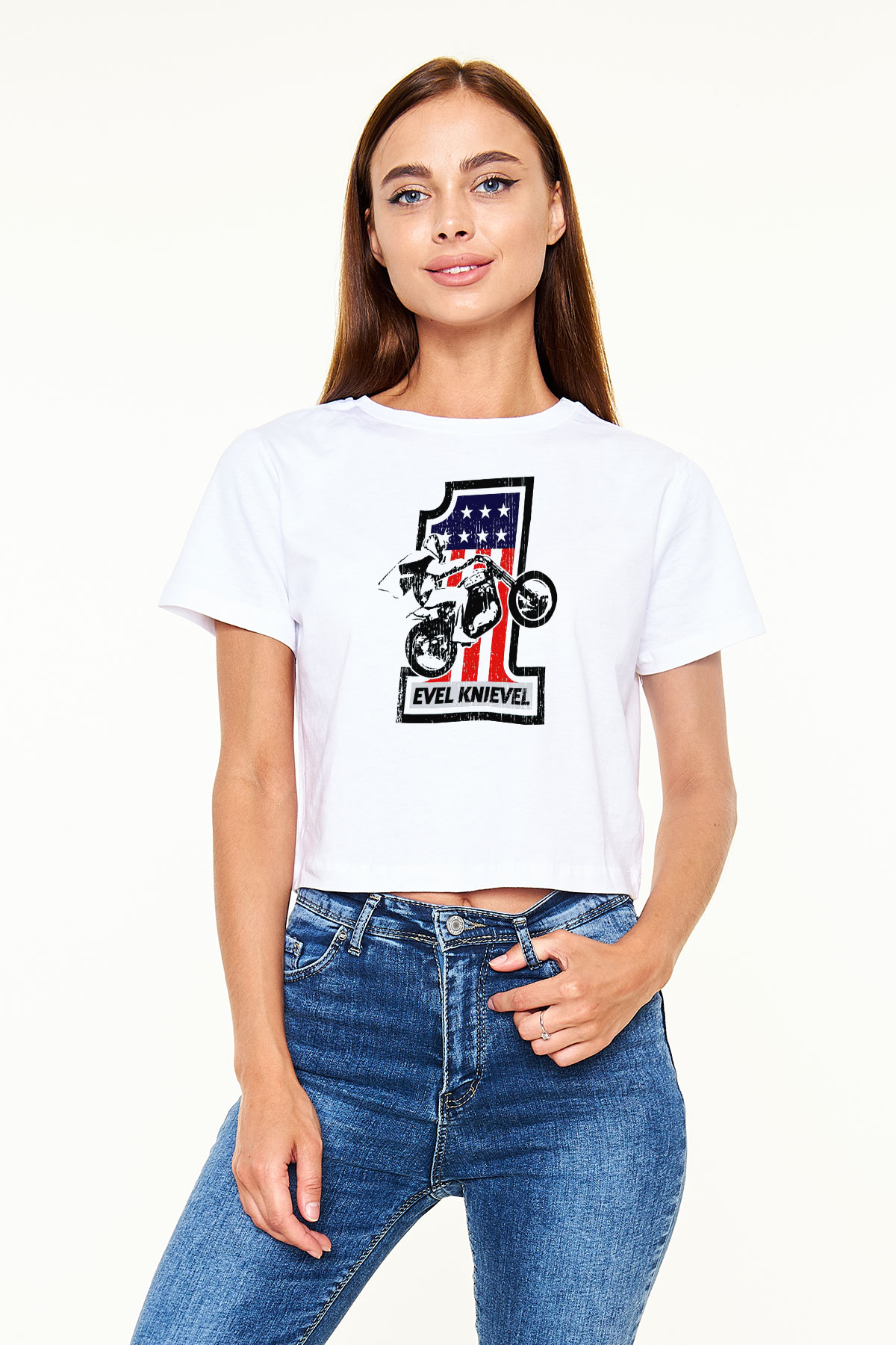 Evel Knievel Beyaz   Crop Top Tişört