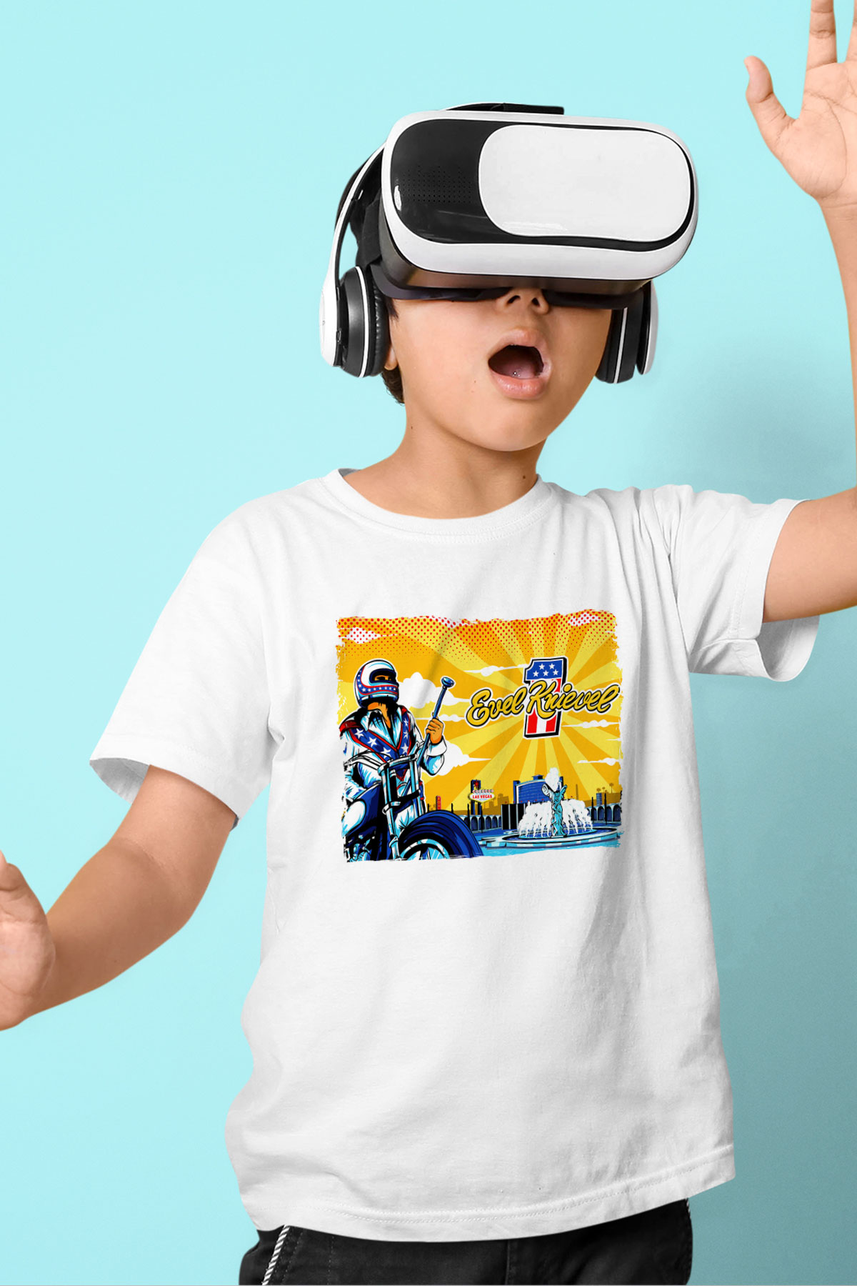 Evel Knievel Beyaz Unisex  Çocuk Tişört