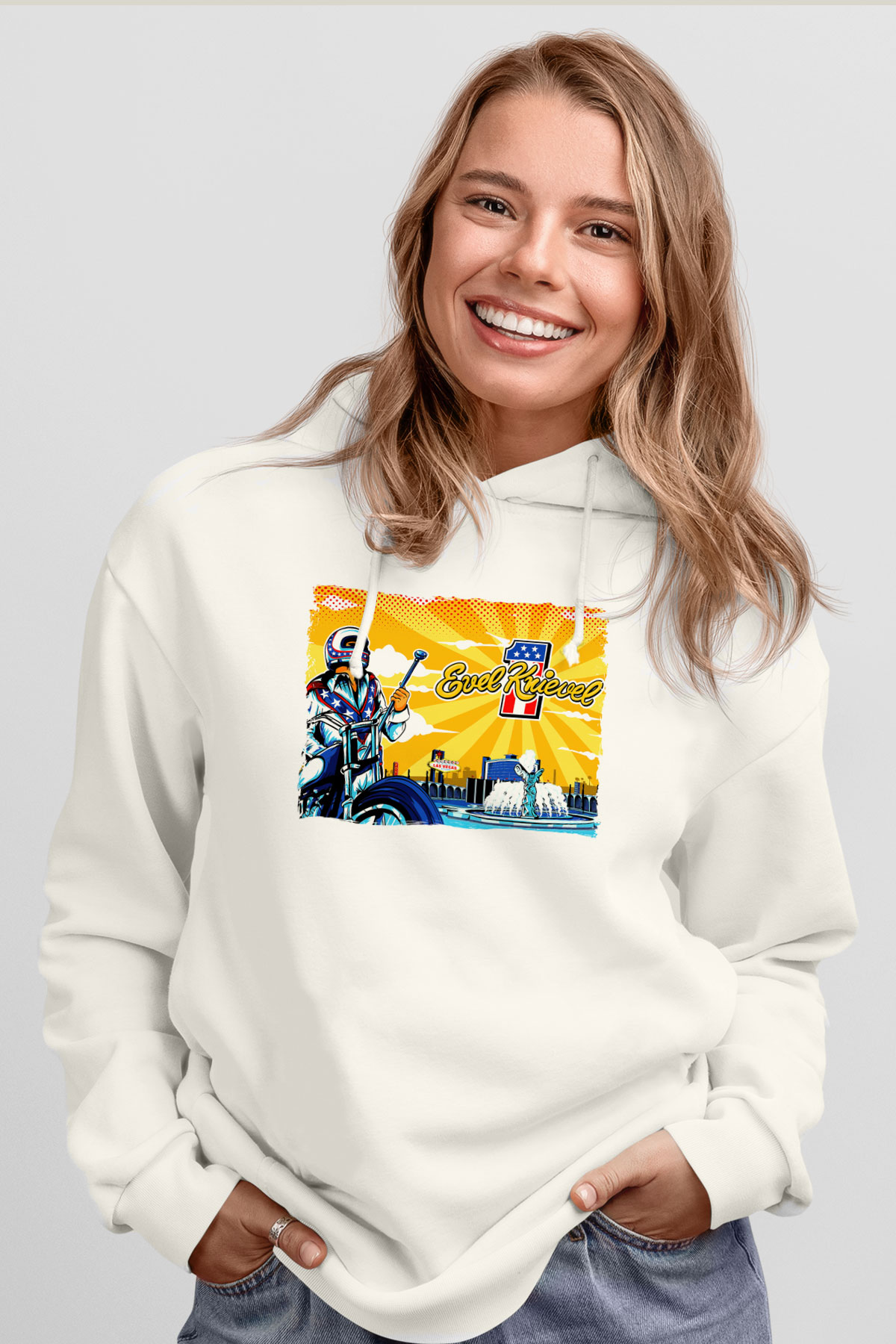 Evel Knievel Beyaz Unisex Hoodie