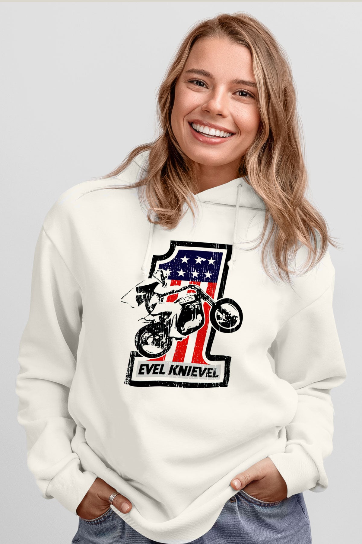 Evel Knievel Beyaz Unisex Hoodie