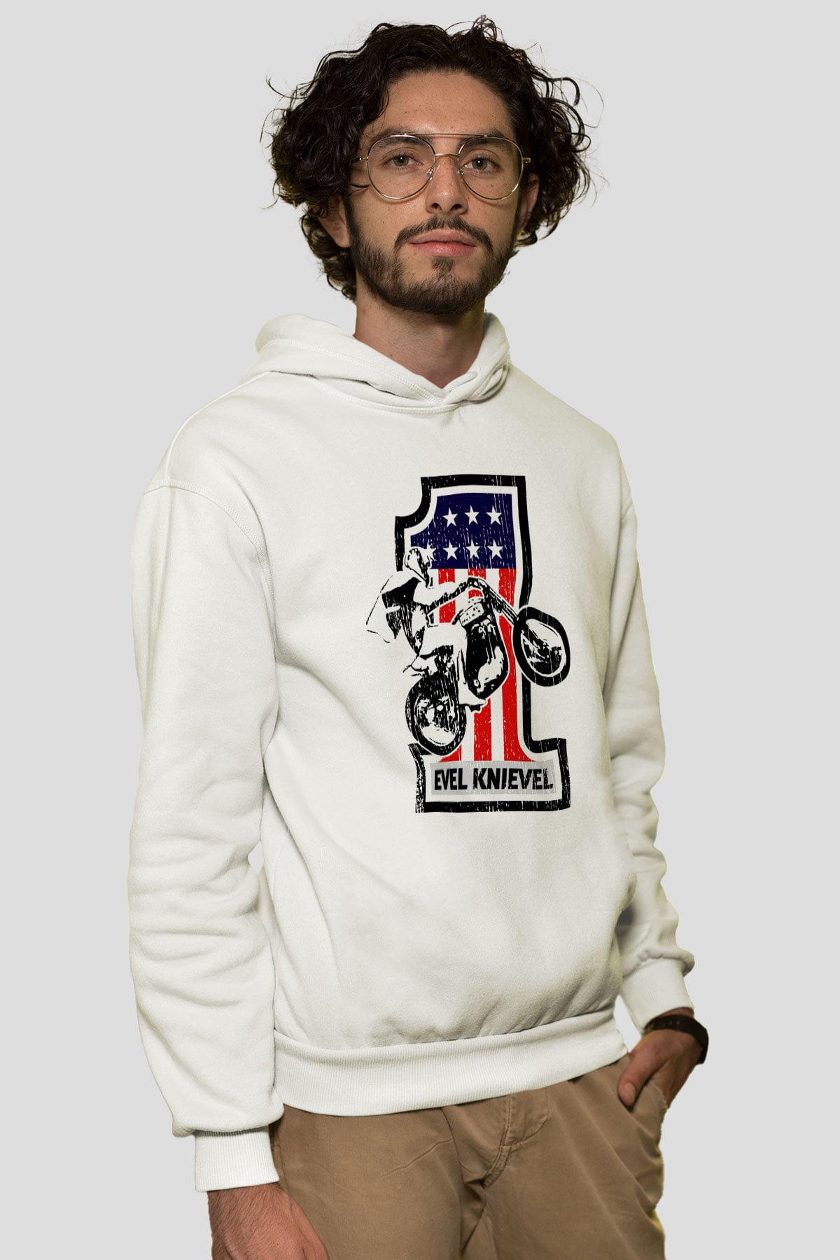 Evel Knievel Beyaz Unisex Hoodie