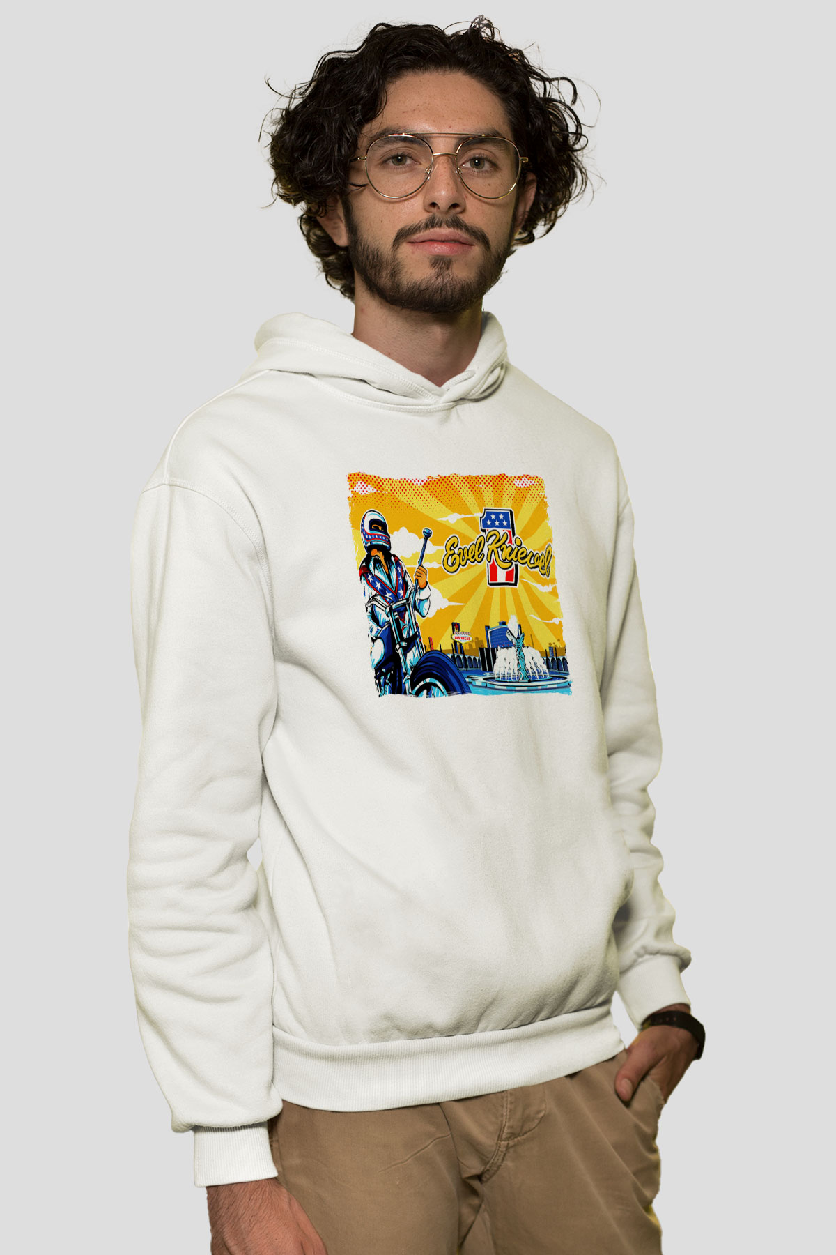 Evel Knievel Beyaz Unisex Hoodie